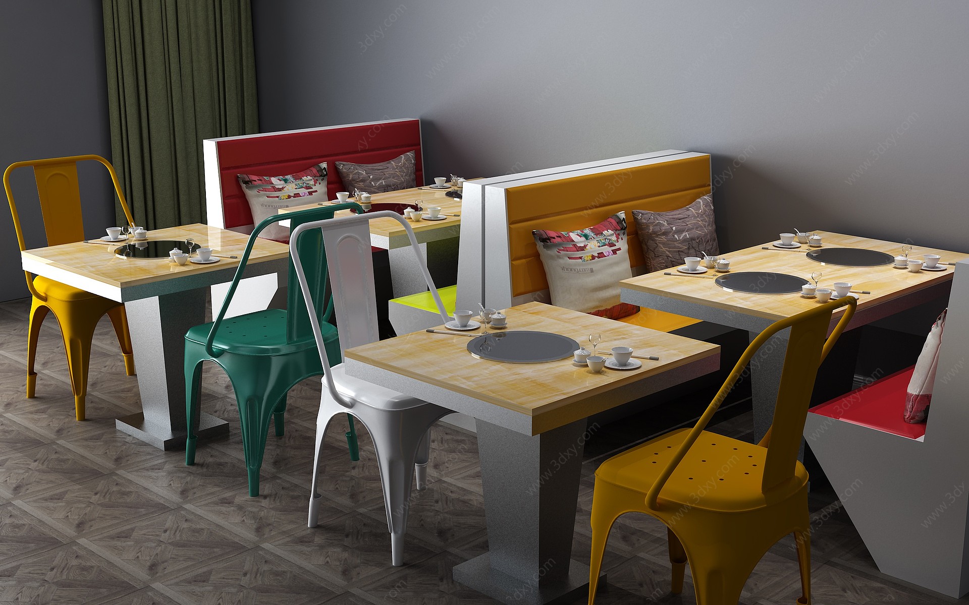 现代餐桌餐桌椅卡座3D模型