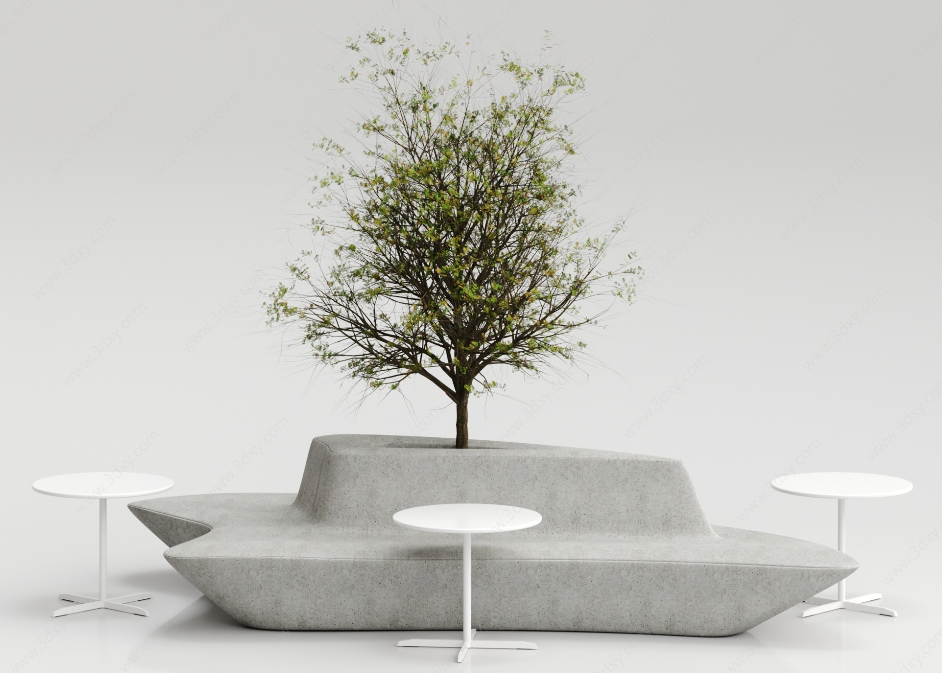 现代户外椅子树木桌子组合3D模型