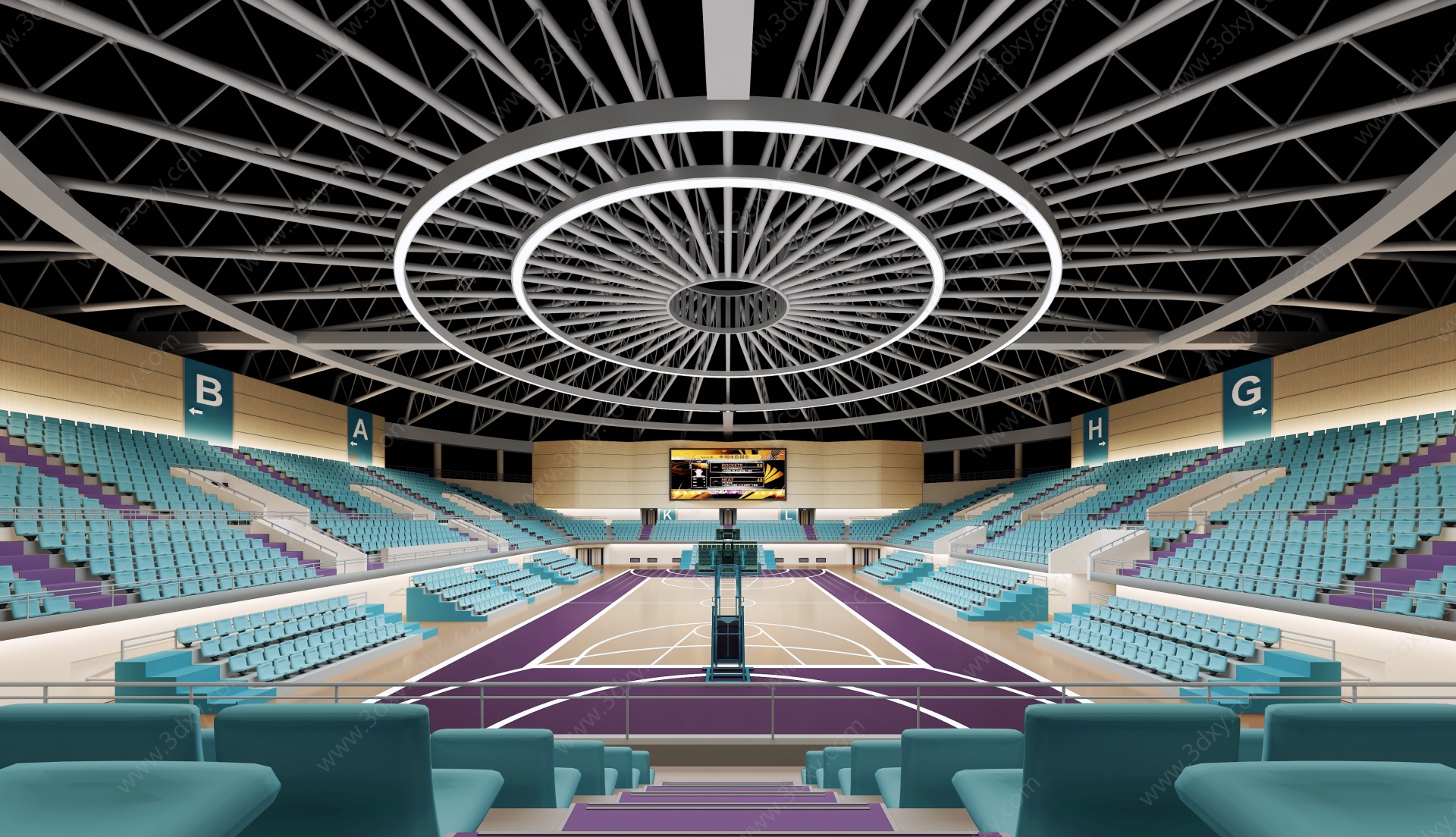 现代篮球场室内篮球场3D模型