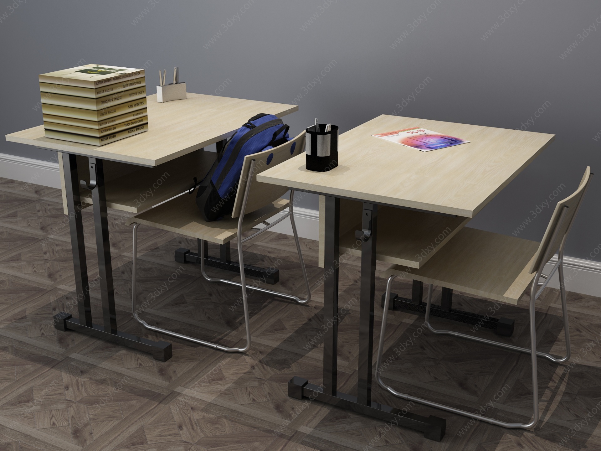 现代书桌台书桌课桌3D模型