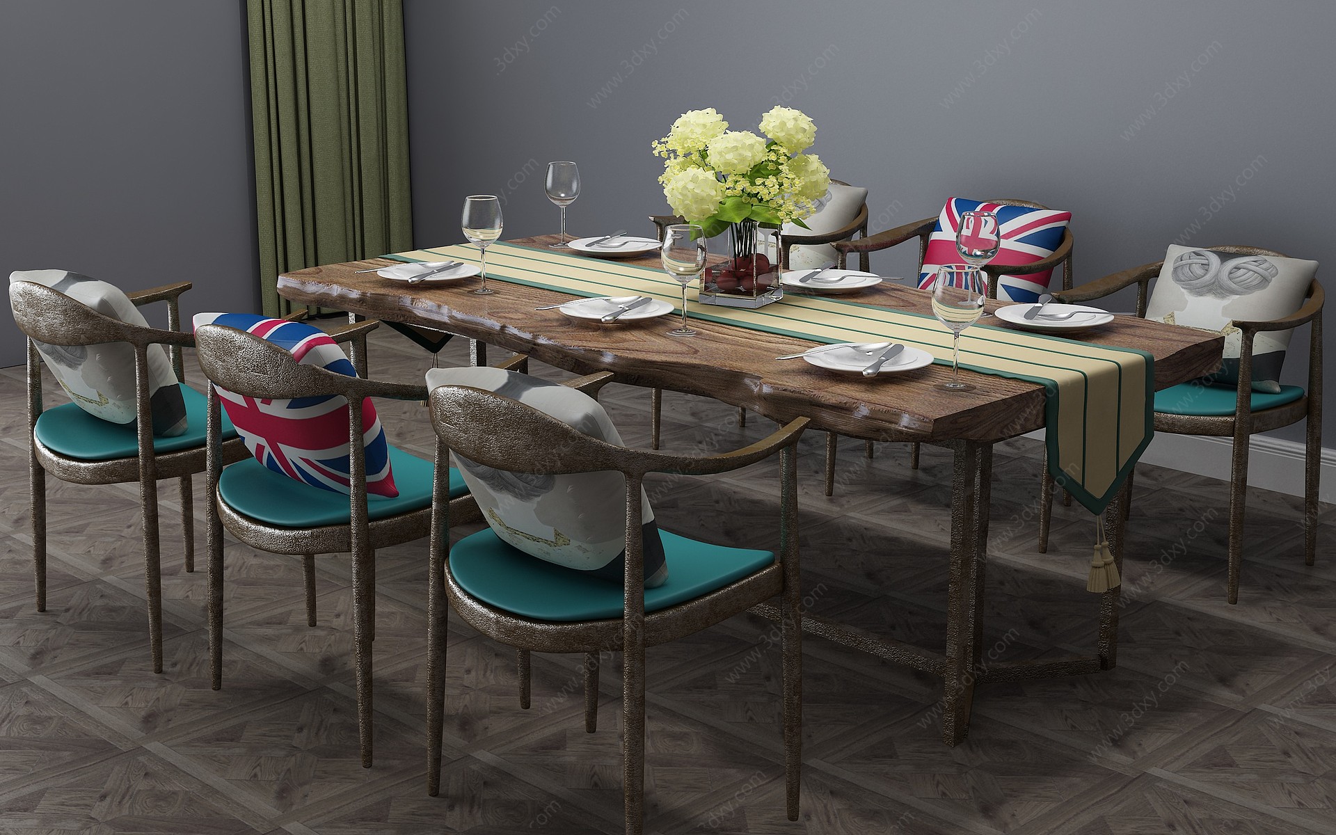美式餐桌餐桌椅饭桌咖啡桌3D模型