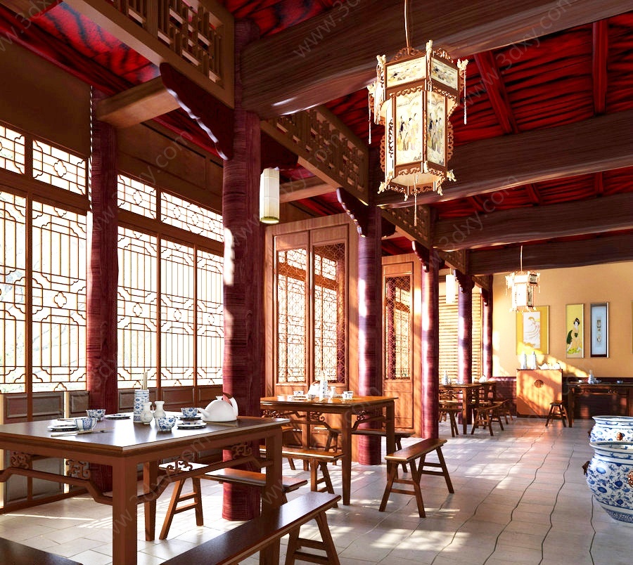 中式古典餐厅茶馆3D模型