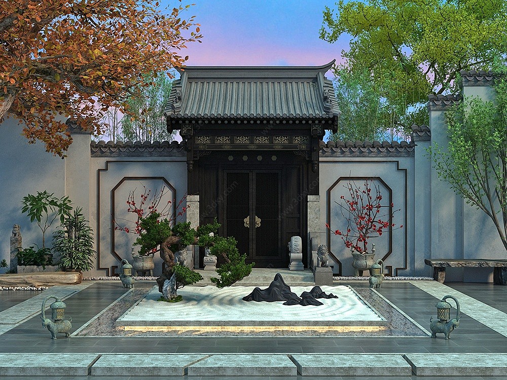 中式庭院景观花园3D模型