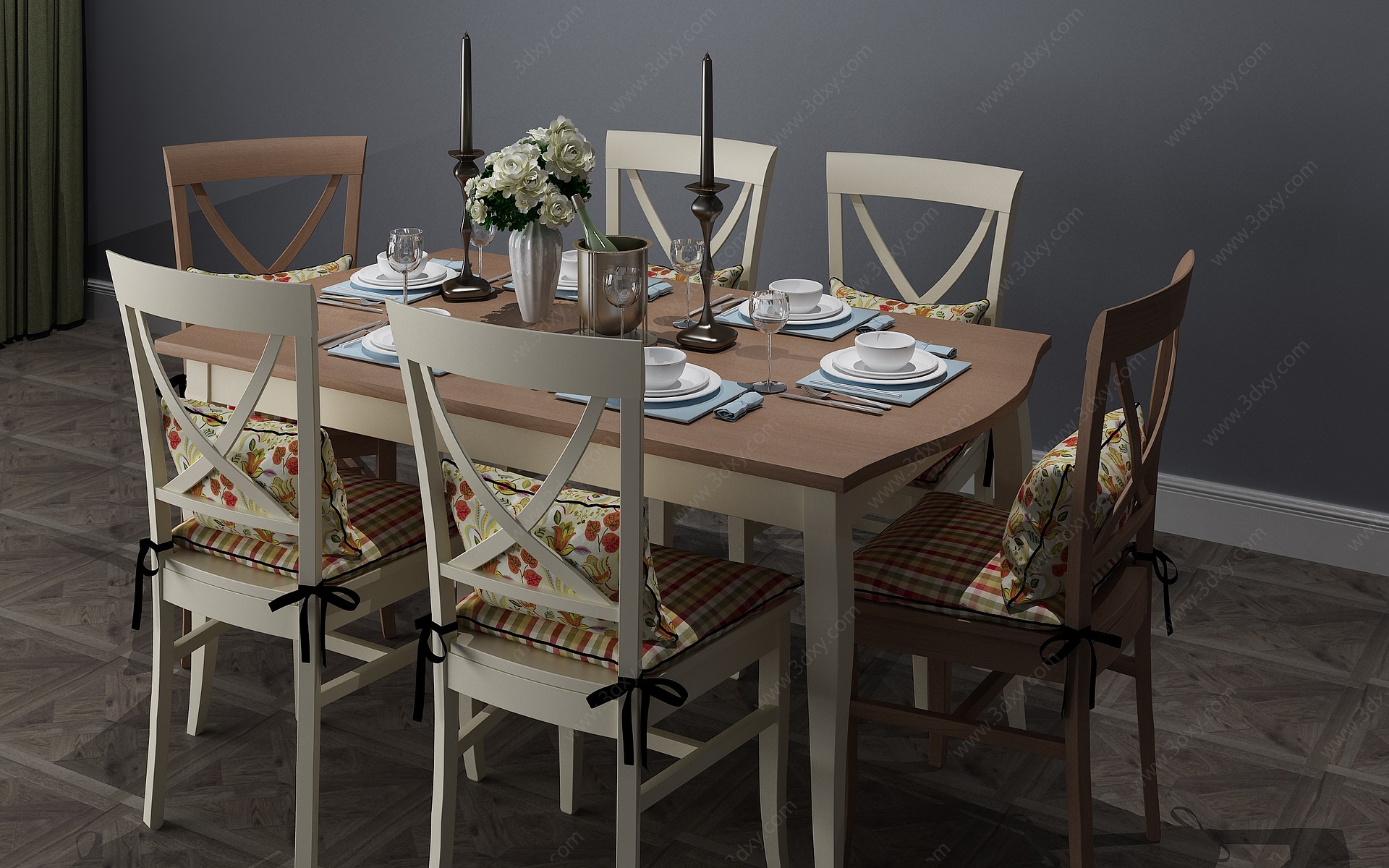 地中海餐桌餐桌椅六人桌3D模型