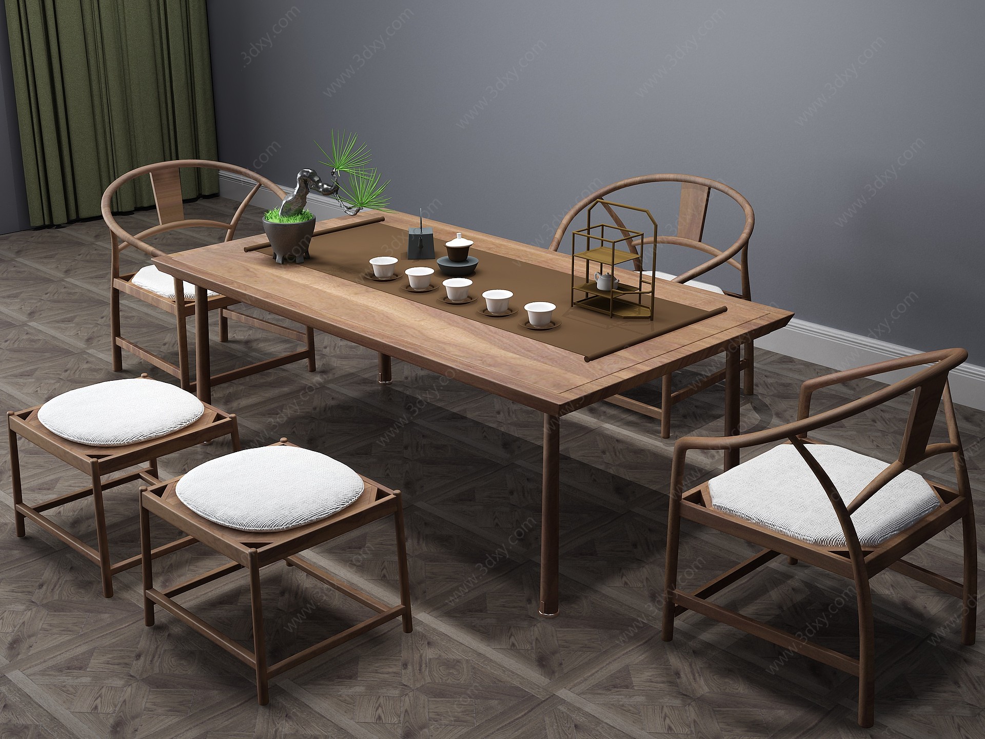 新中式茶桌茶桌椅休闲桌3D模型