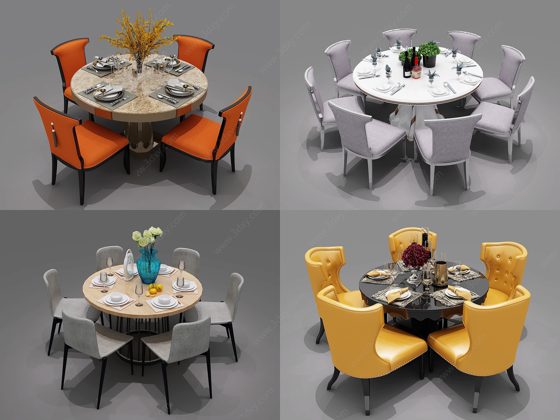 简欧圆形餐桌椅组合3D模型