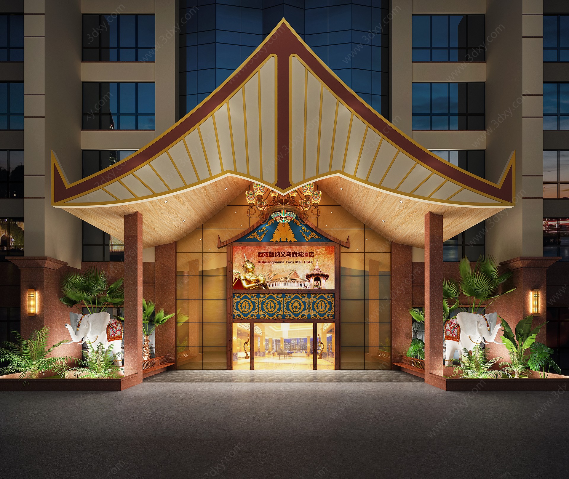 东南亚风傣族酒店门头3D模型