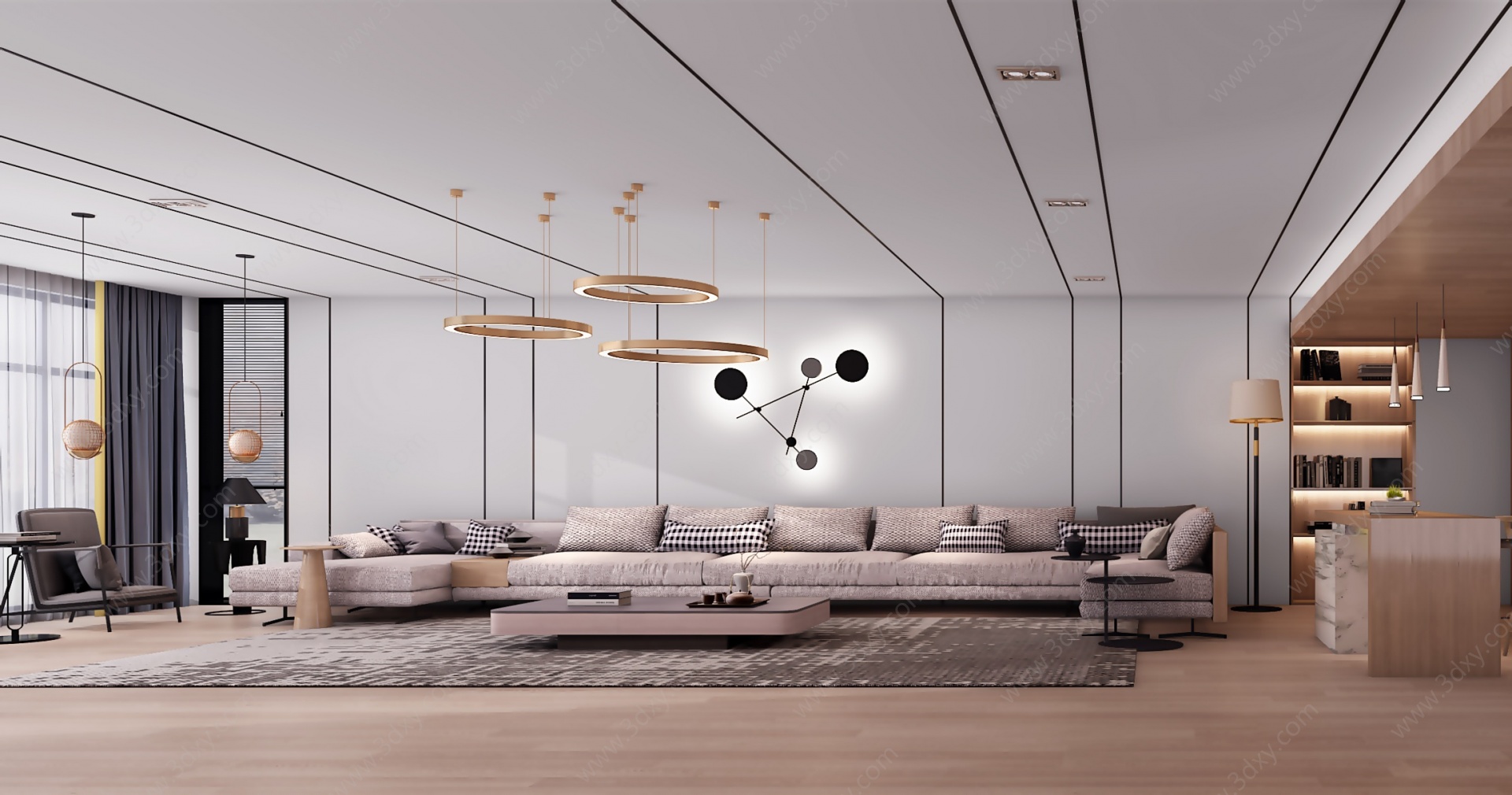 现代转角沙发现代客厅3D模型