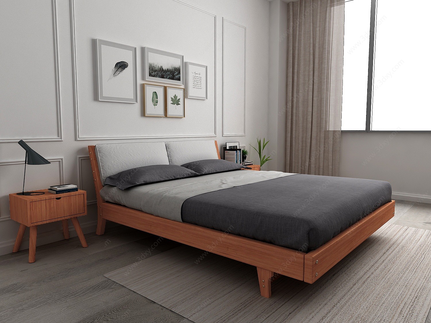 北欧床具地毯床头柜3D模型
