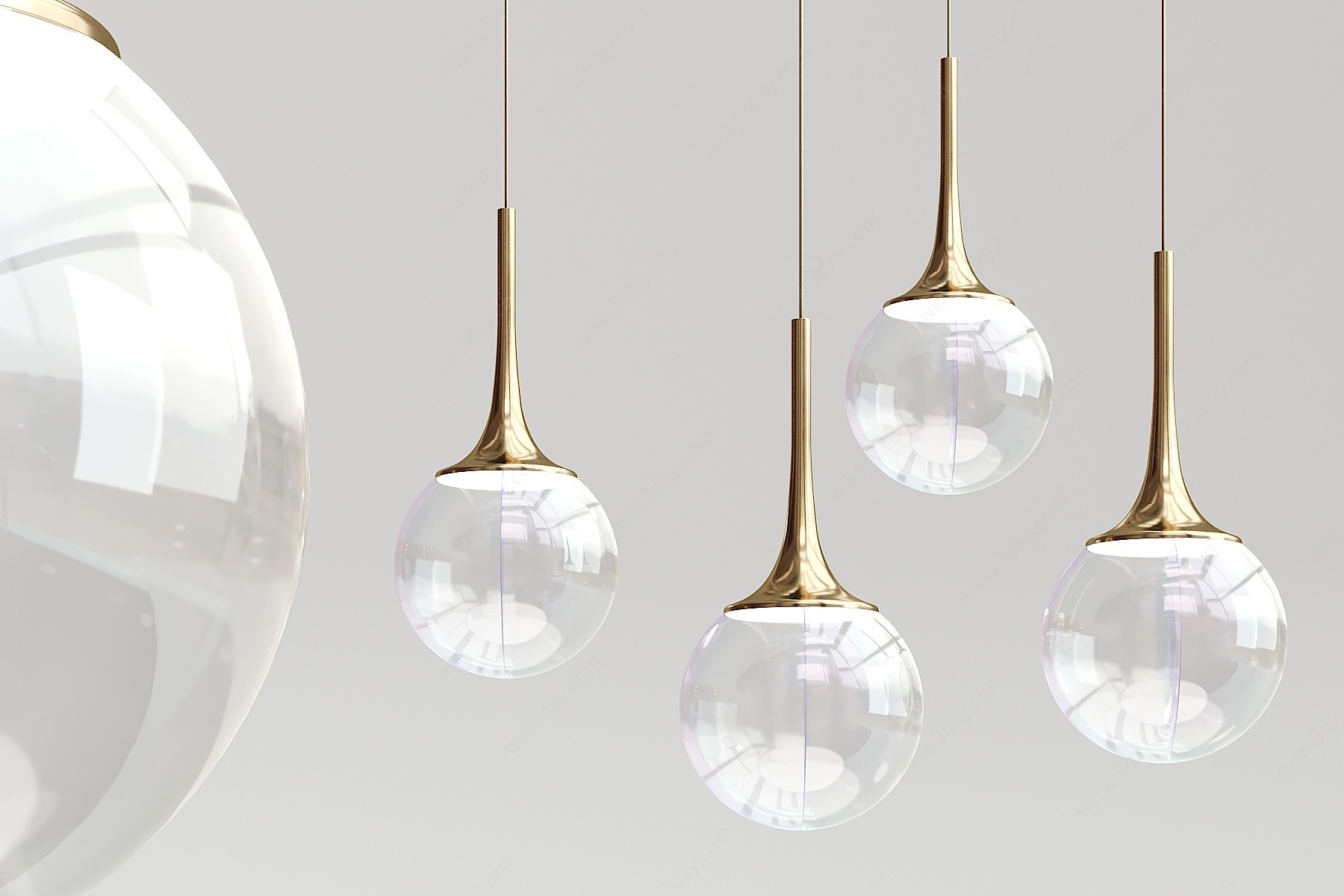 现代金属玻璃球形吊灯3D模型