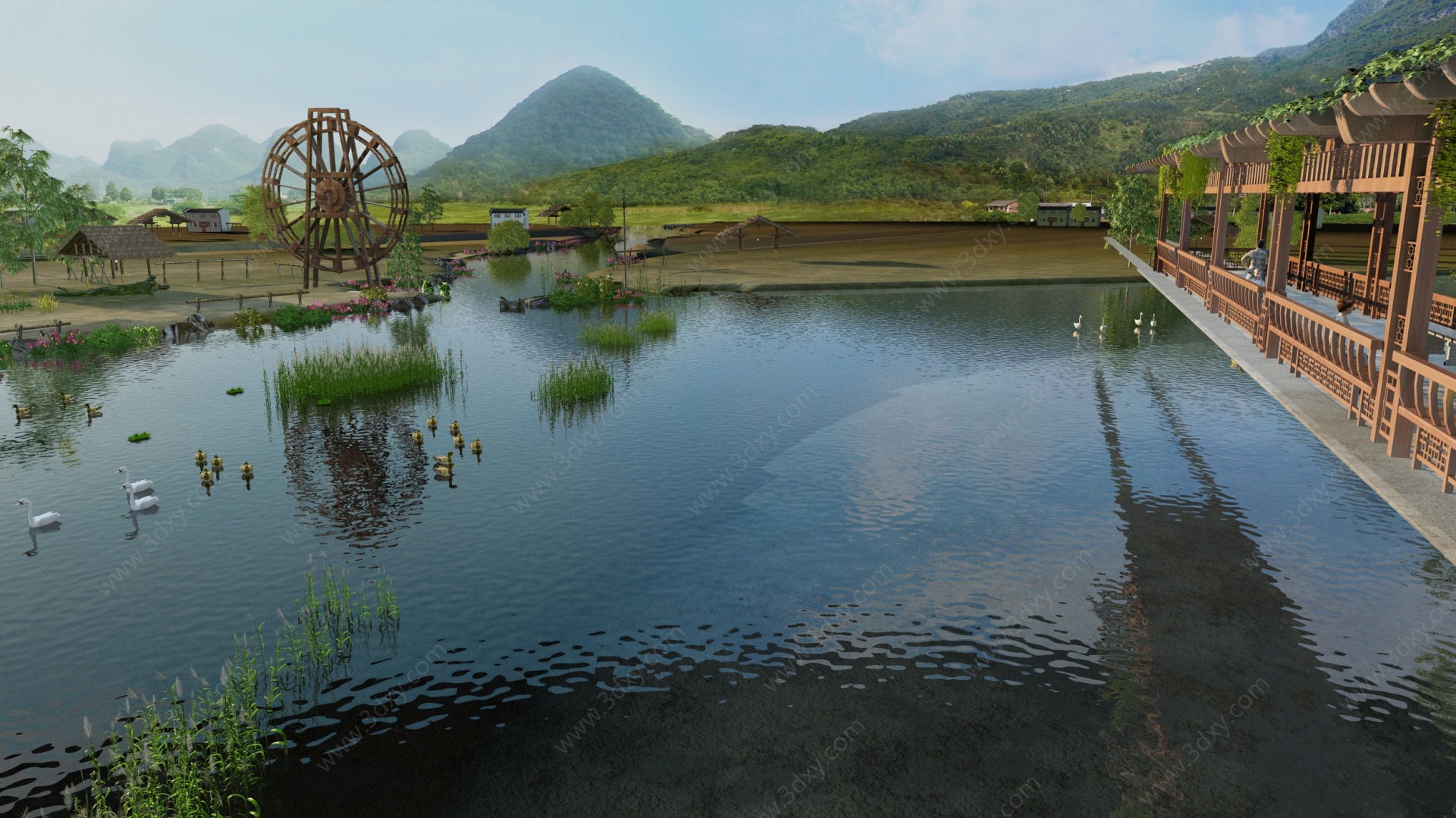 中式农田生态农庄田园3D模型