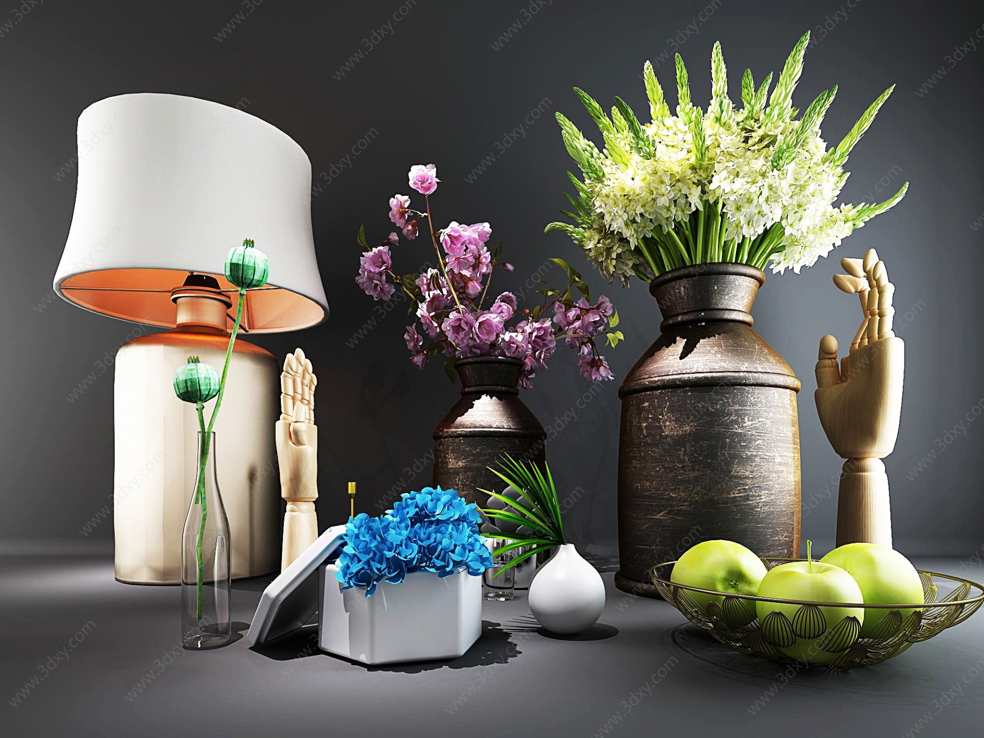 新中式台灯植物花卉3D模型
