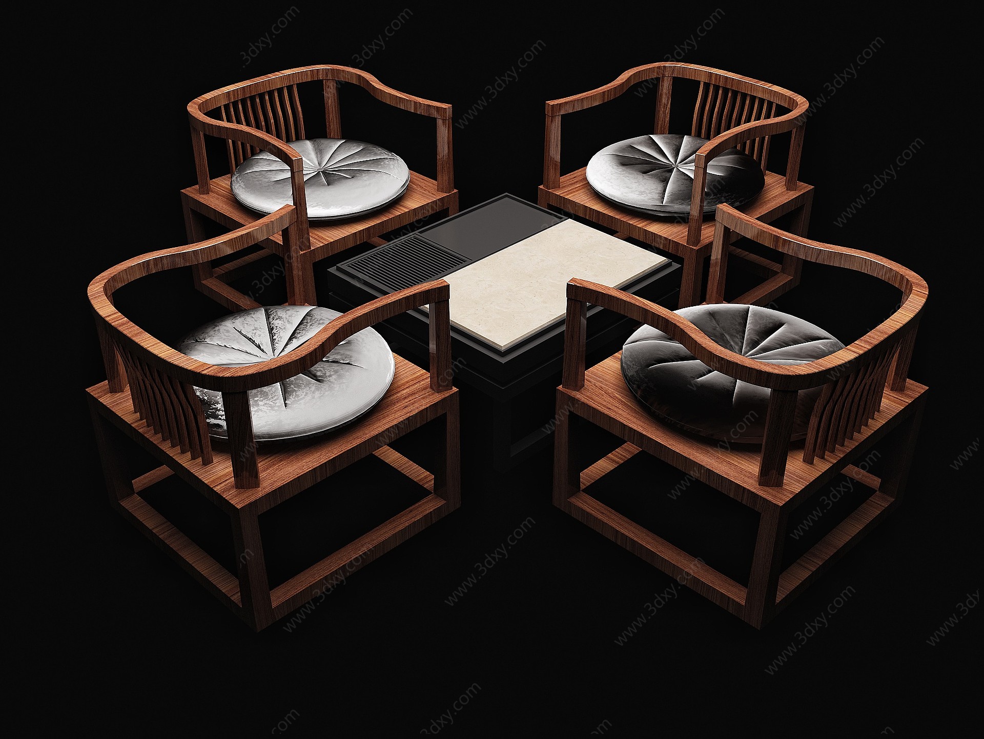 中式椅子茶几3D模型