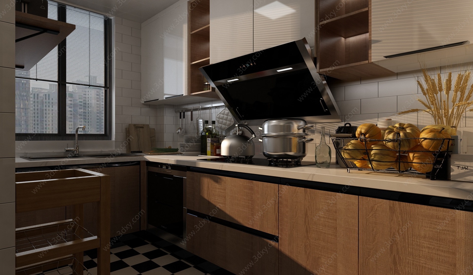 现代简约黑白灰客餐厅厨房3D模型