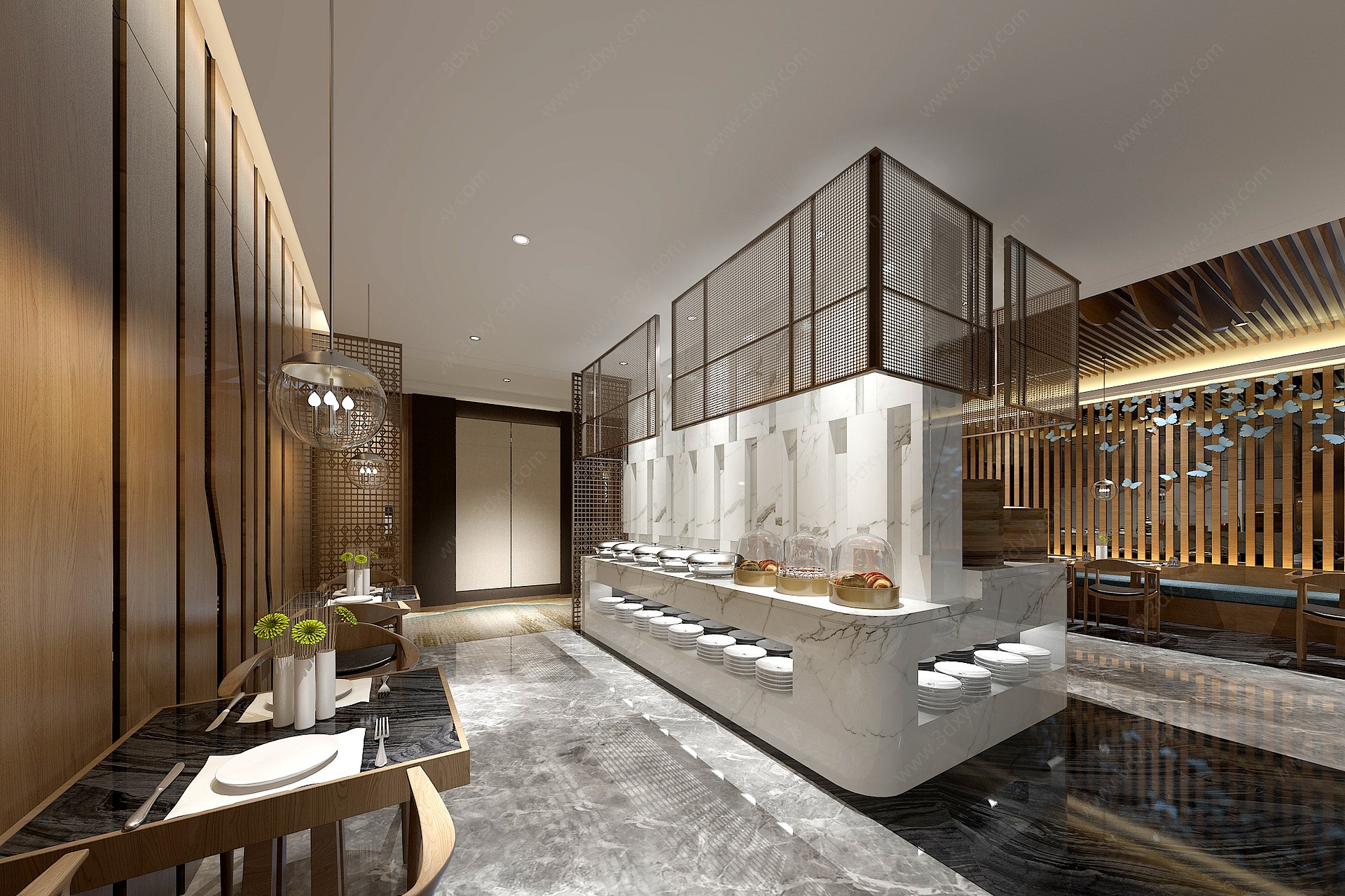 新中式酒店自助餐厅3D模型