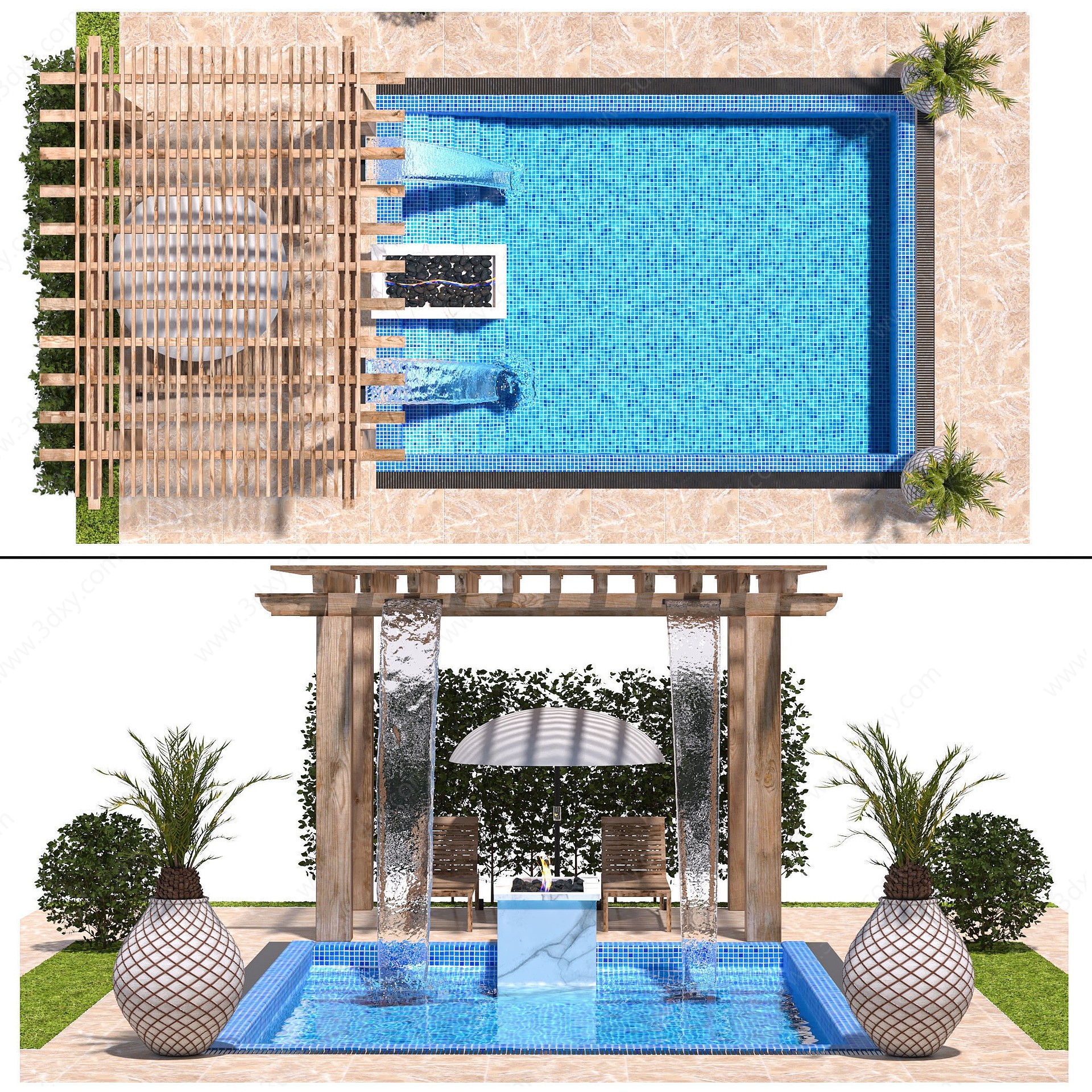 现代户外游泳池3D模型