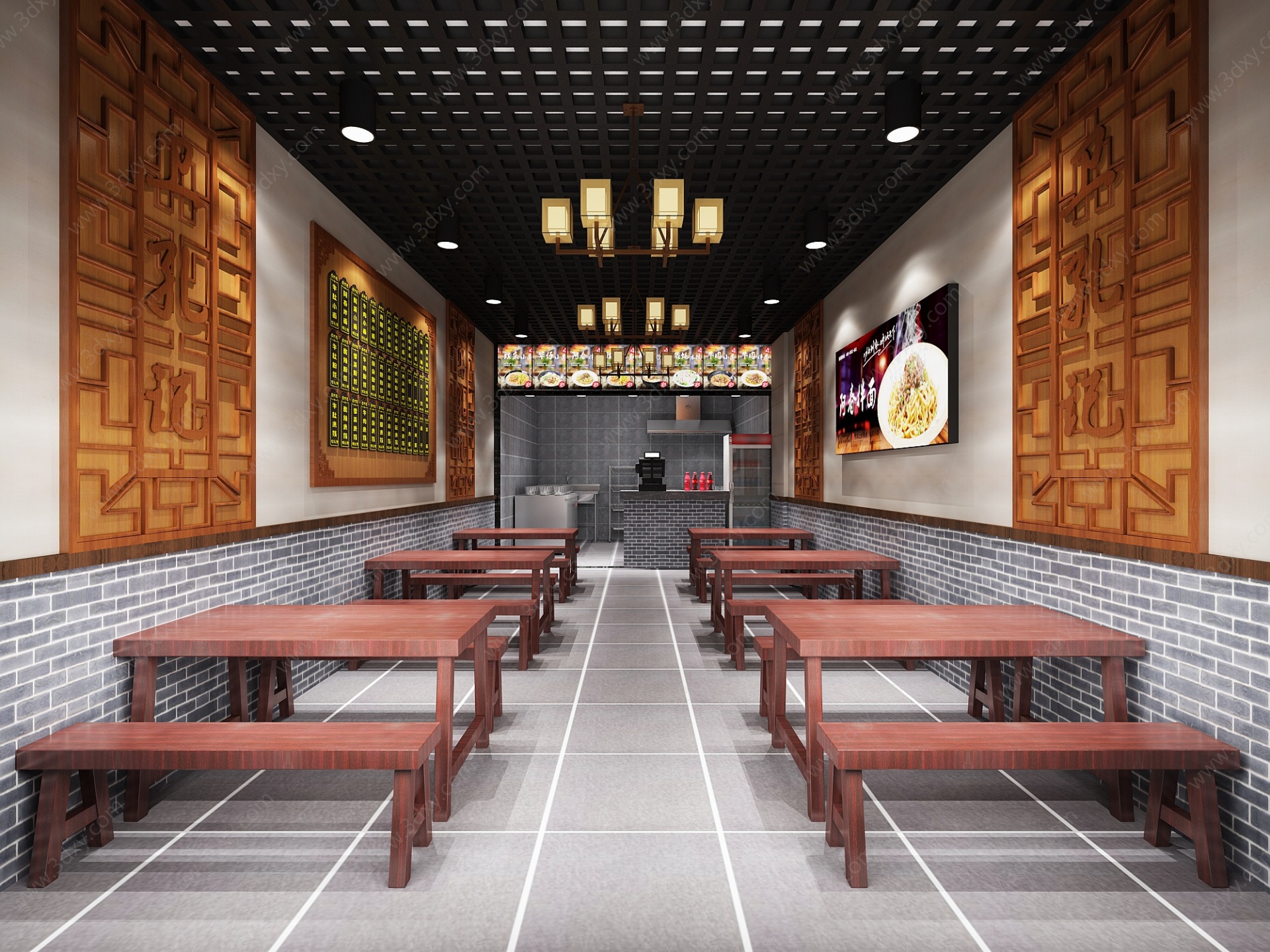 新中式餐饮餐厅厨房3D模型
