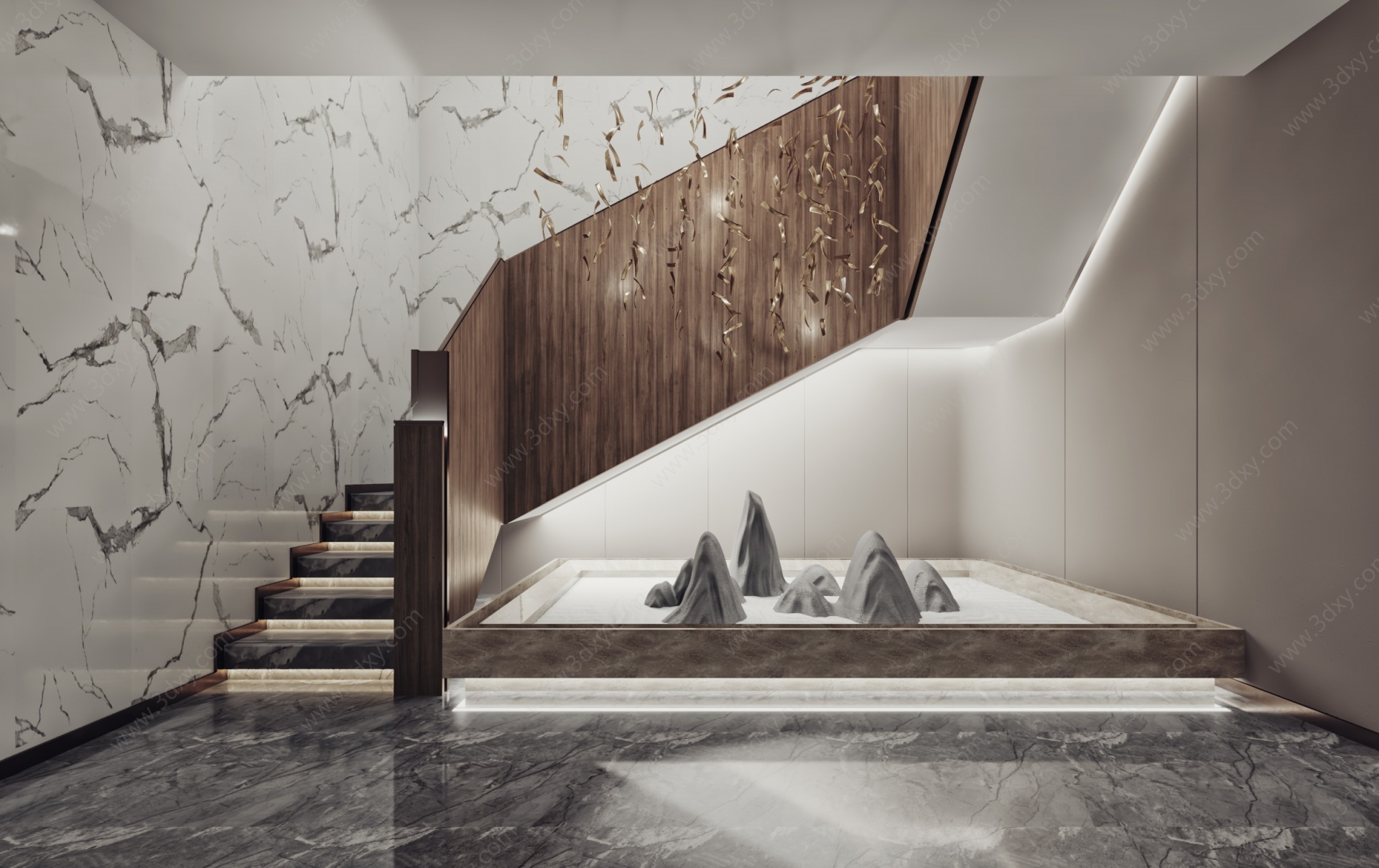 新中式酒店楼梯间干景3D模型