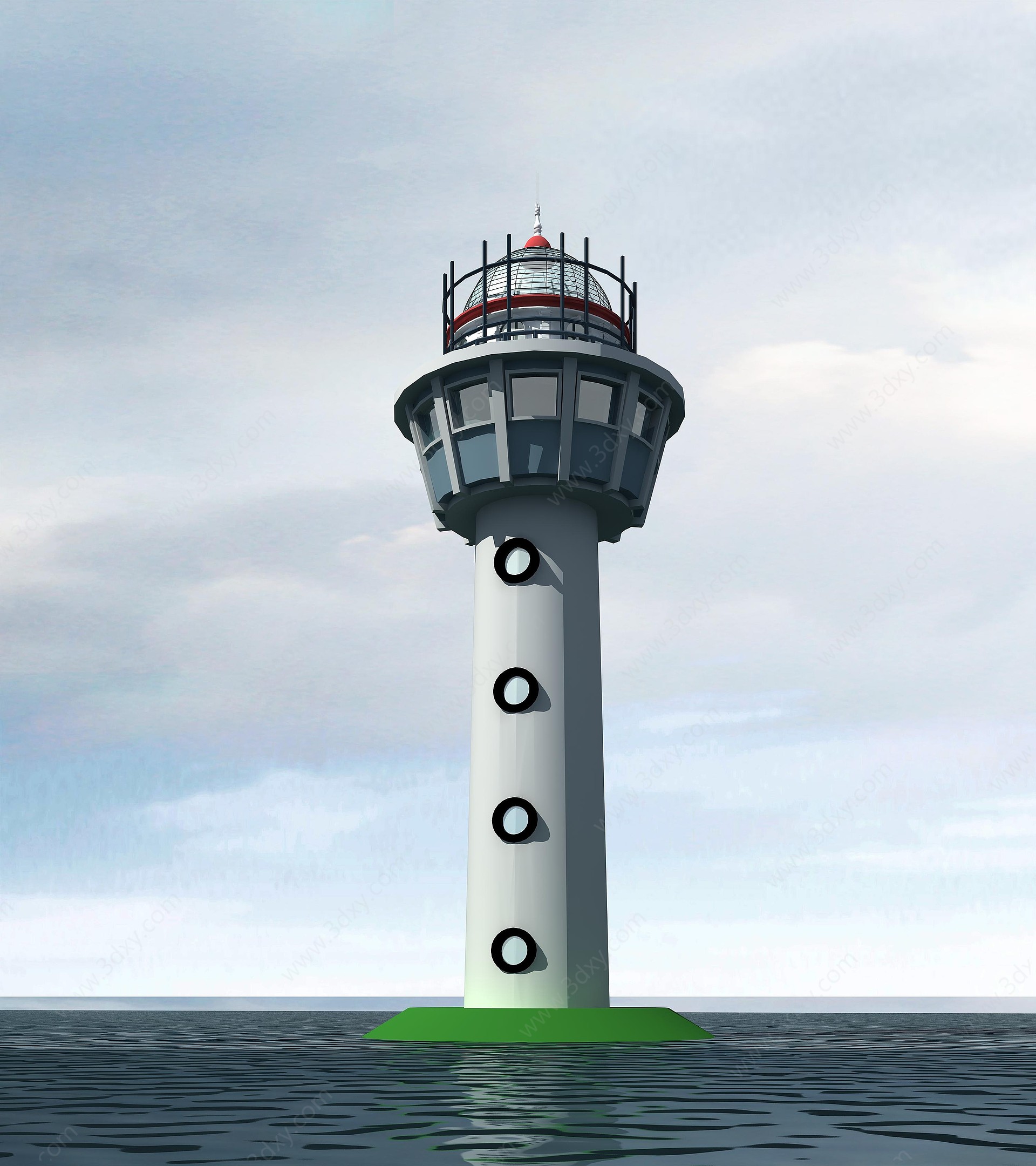现代瞭望塔海上观察塔3D模型