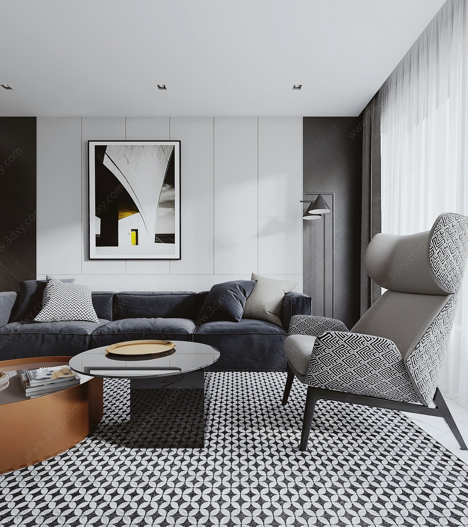 现代客厅沙发休闲椅3D模型
