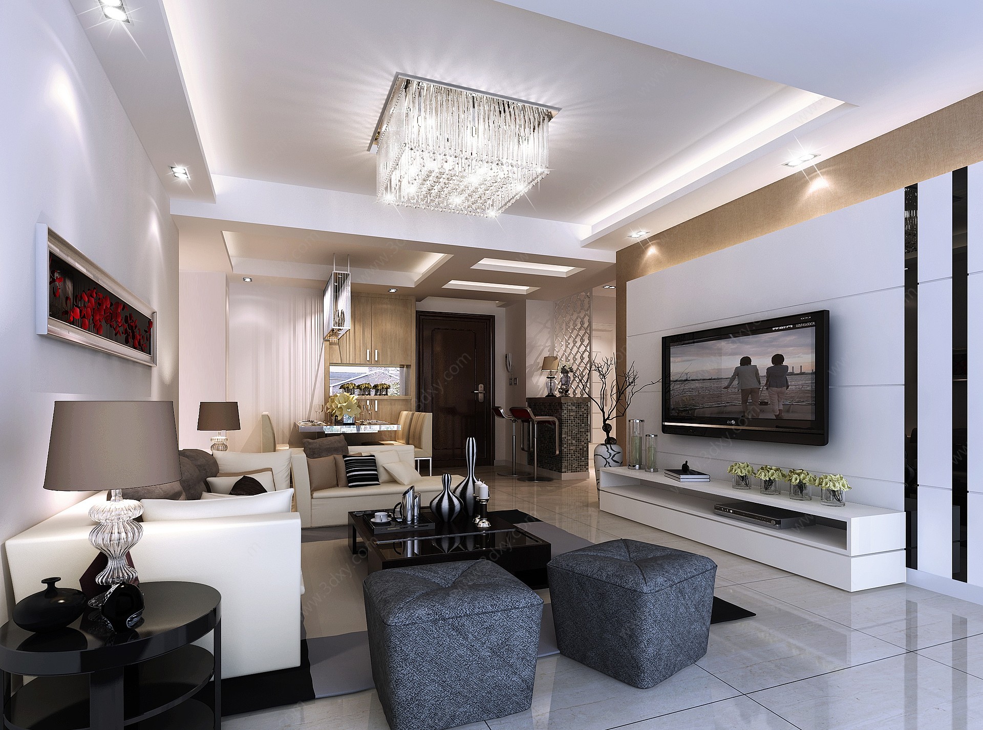 现代客厅沙发组合电视柜3D模型