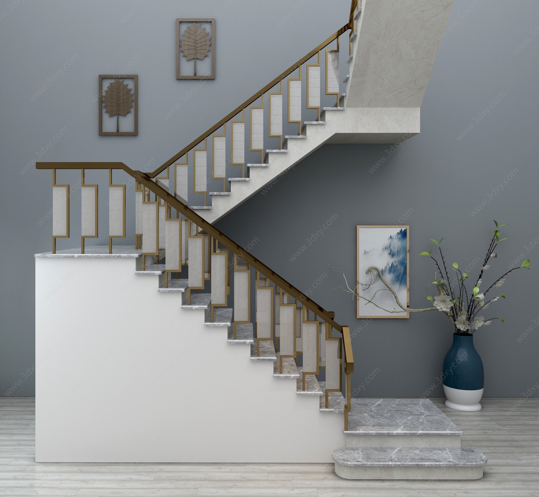 新中式楼梯扶手栏杆3D模型