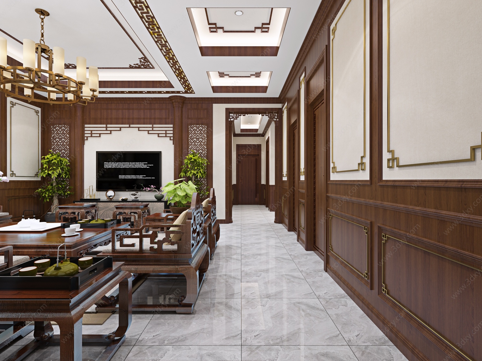 中式客厅餐厅卧室3D模型