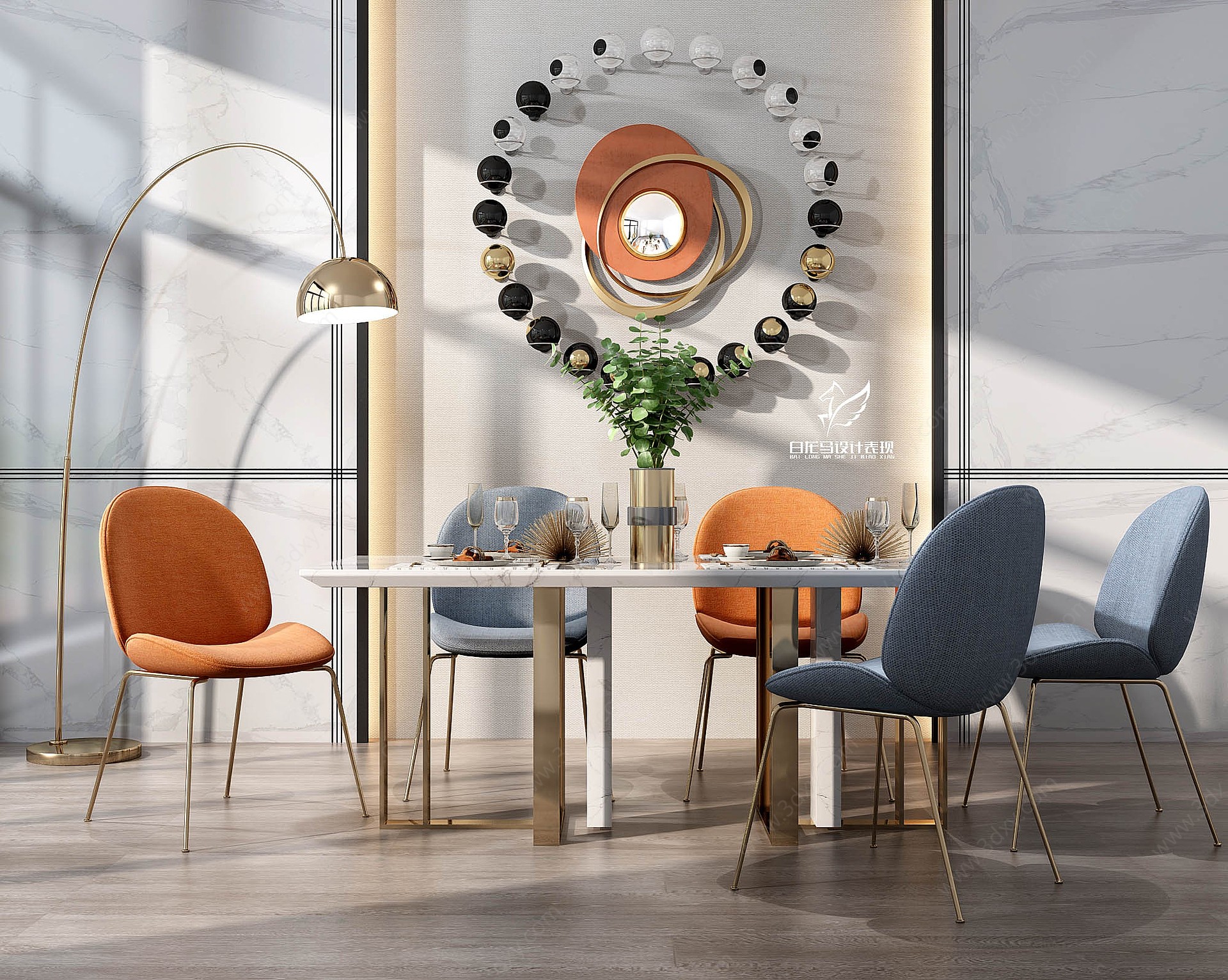 北欧现代轻奢餐桌椅3D模型