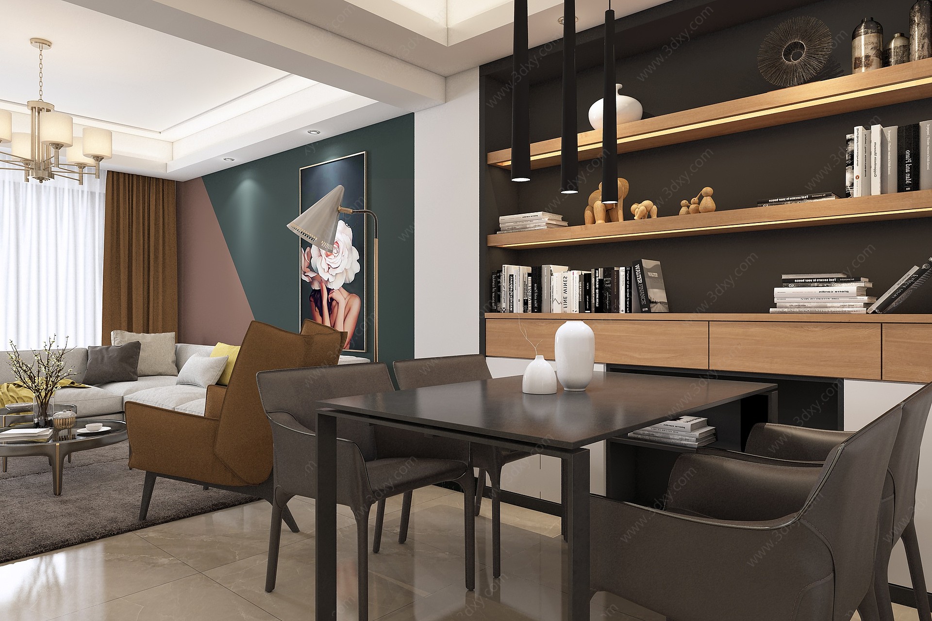 后现代客厅沙发茶几3D模型