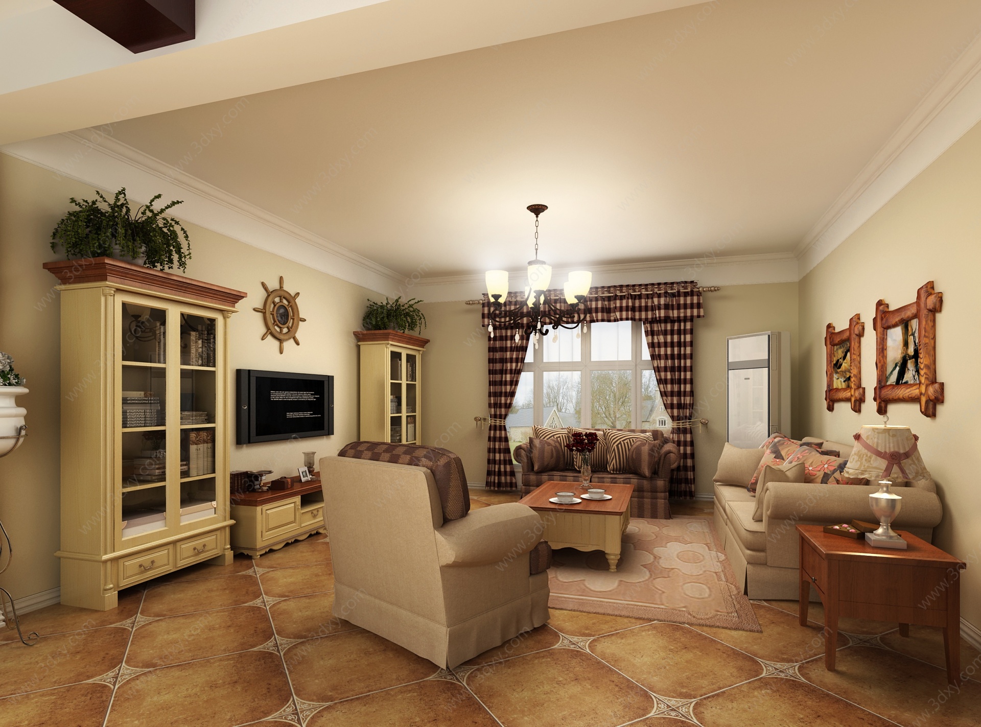 美式客厅沙发组合3D模型