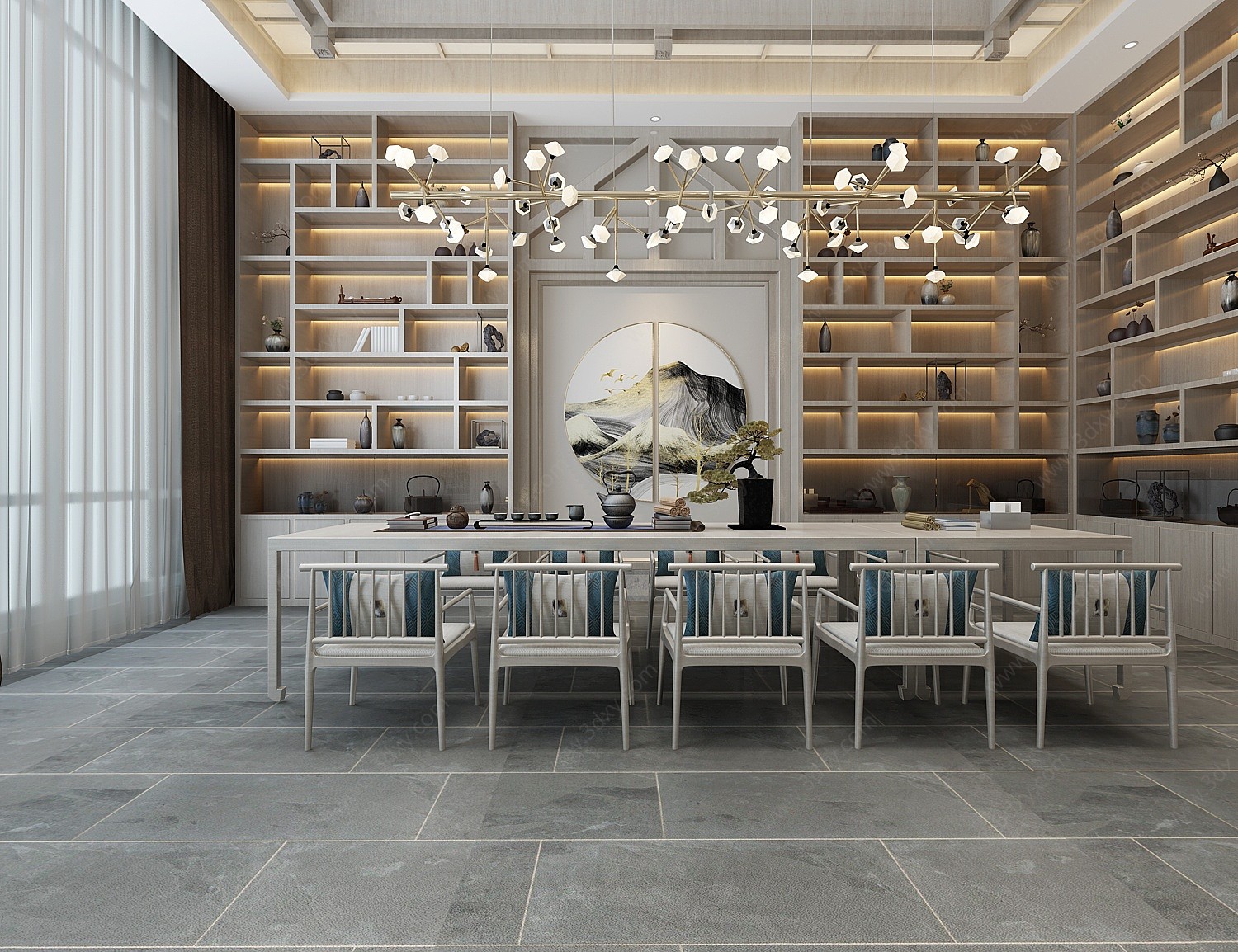 新中式茶室大厅3D模型