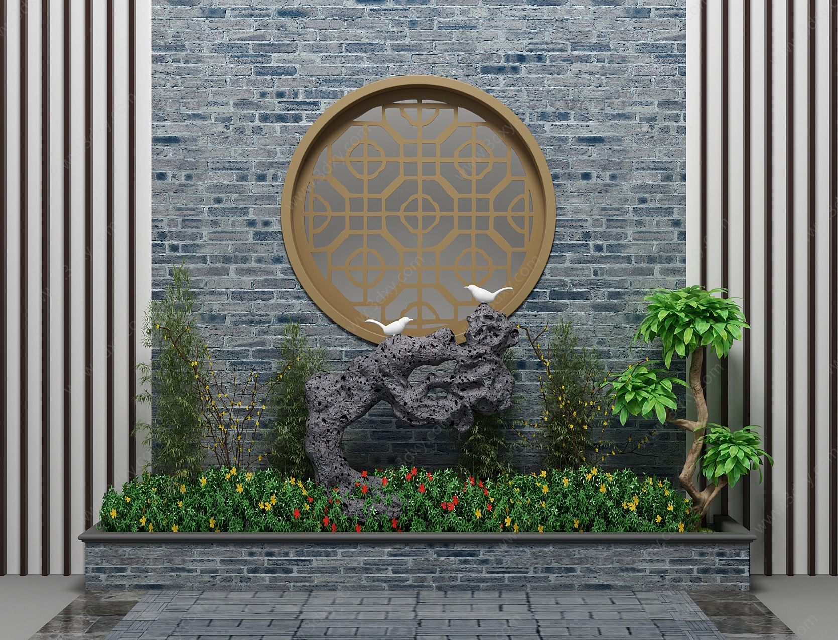 中式园林小景3D模型
