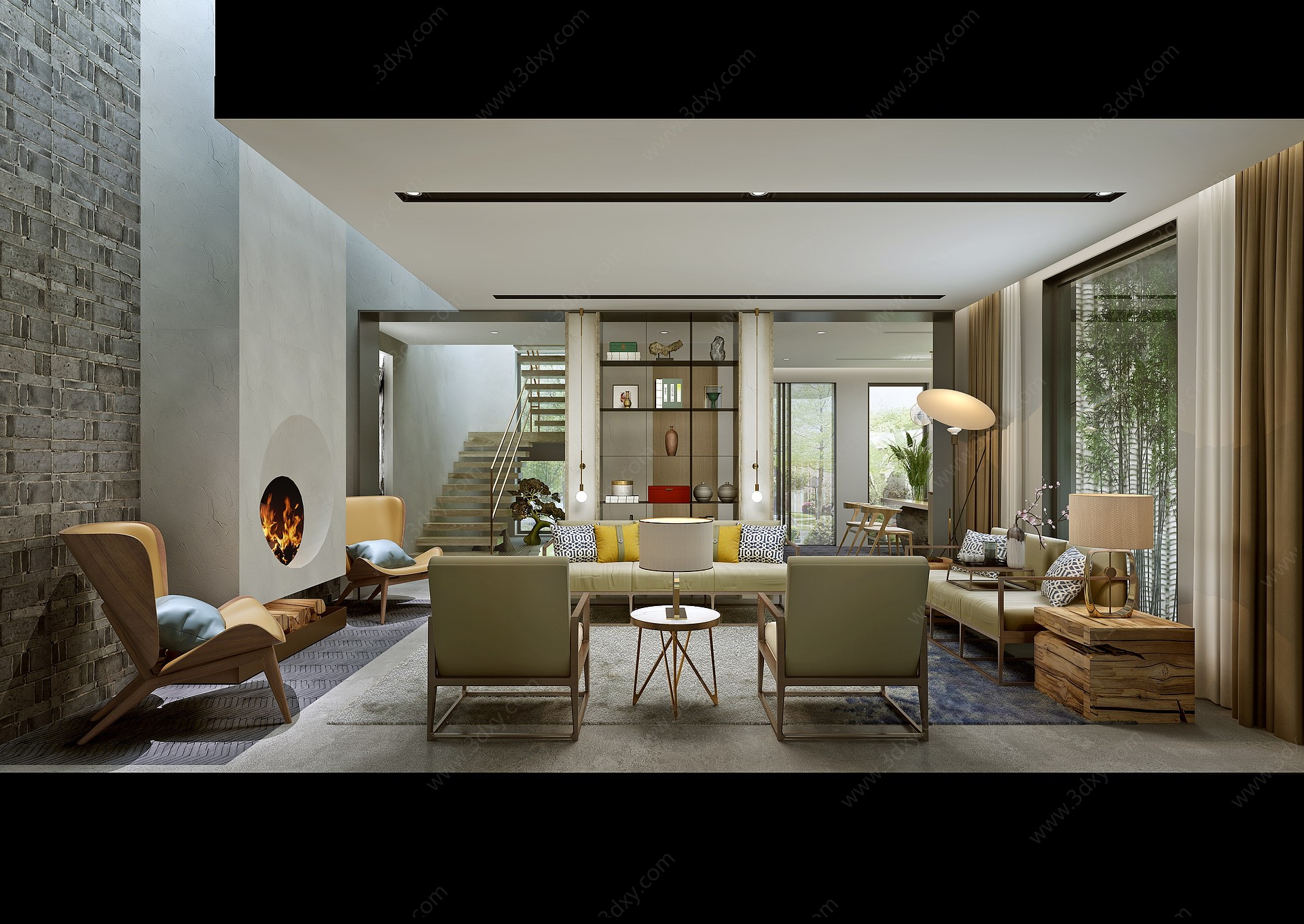 新中式客厅沙发椅子3D模型