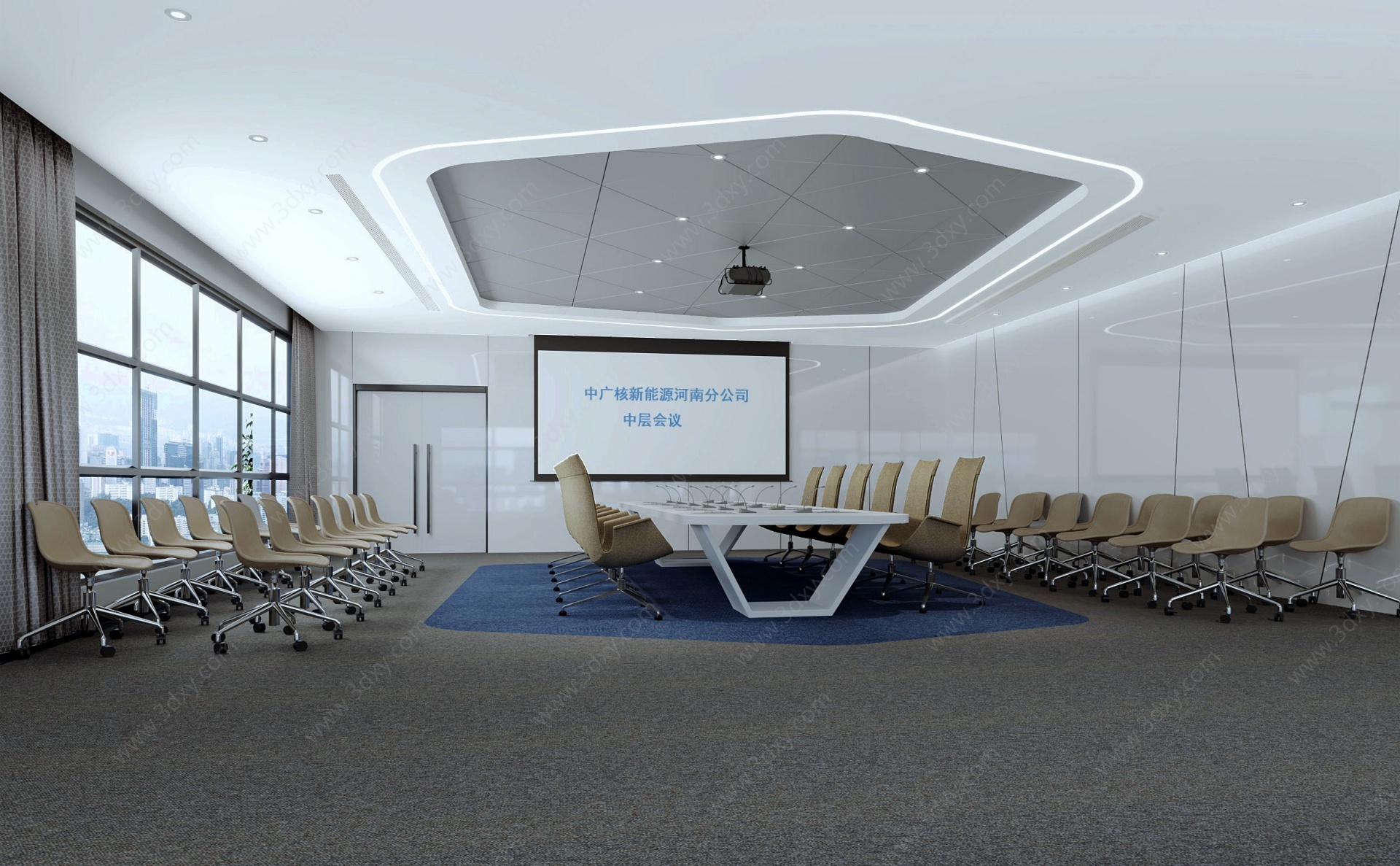 现代会议室会议桌椅3D模型