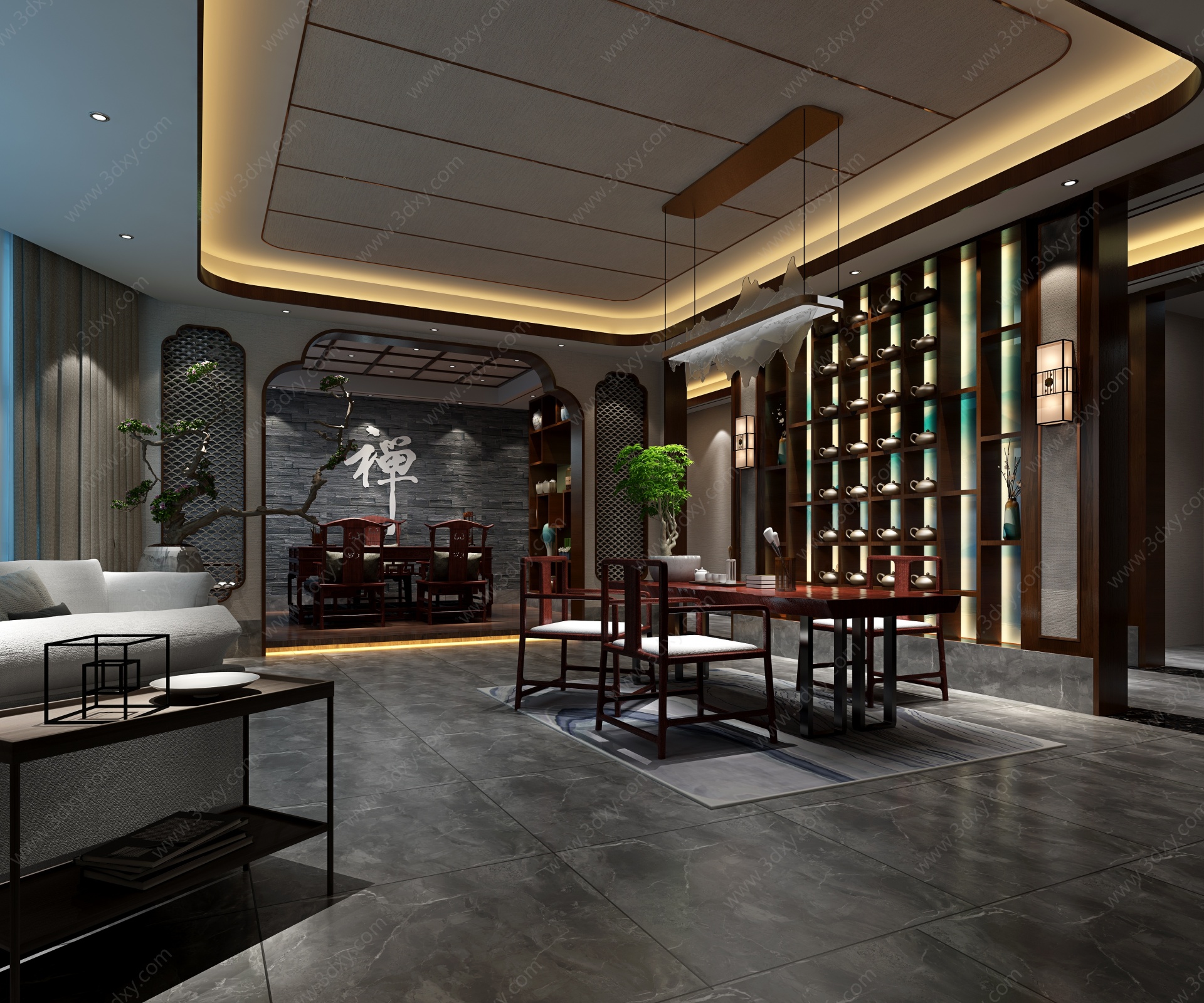 新中式书房茶室3D模型