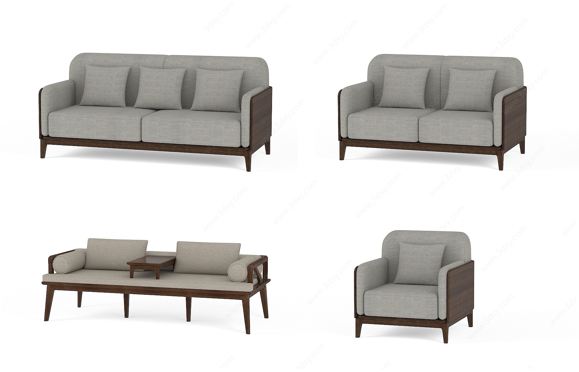 中式三人沙发3D模型
