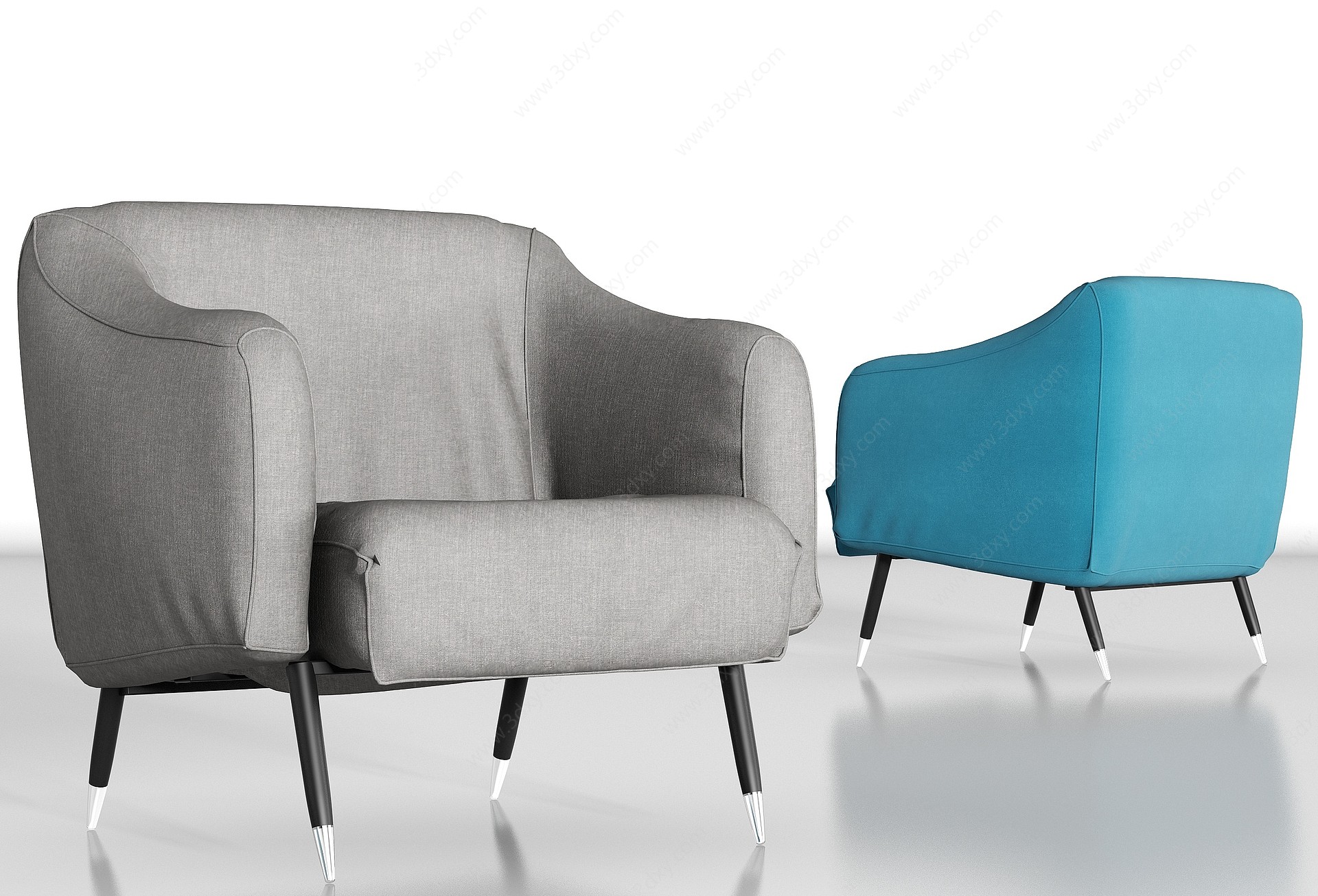 现代休闲布艺单人沙发组合3D模型