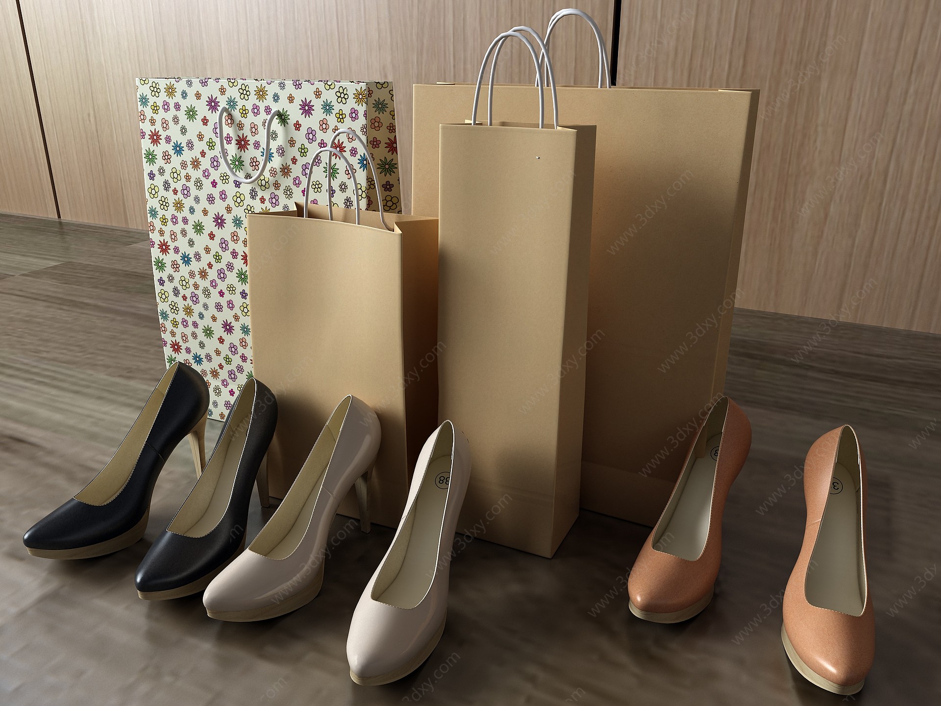 现代鞋子高跟鞋购物包3D模型