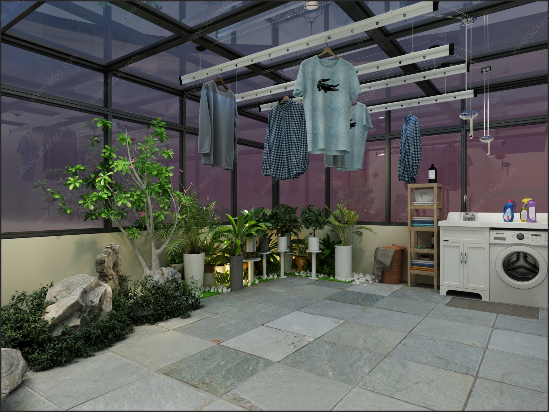 现代花园阳光棚晾衣架3D模型
