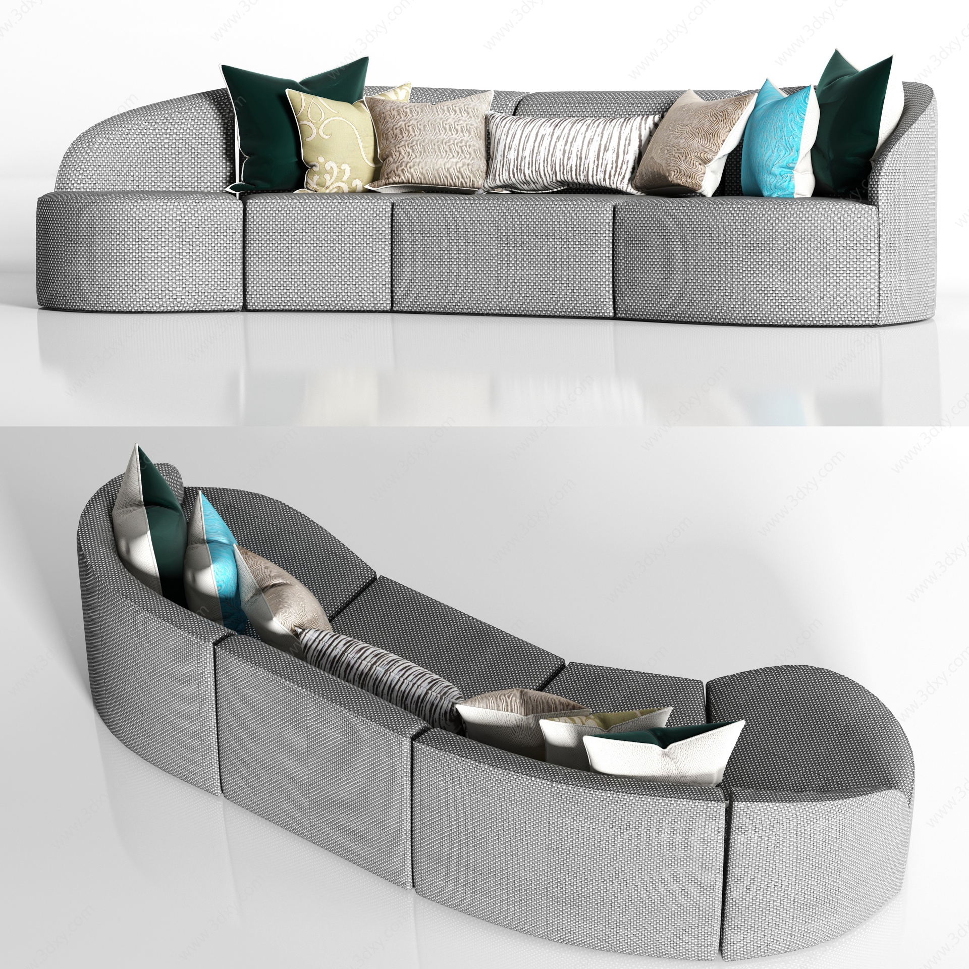 现代弧形布艺多人沙发3D模型