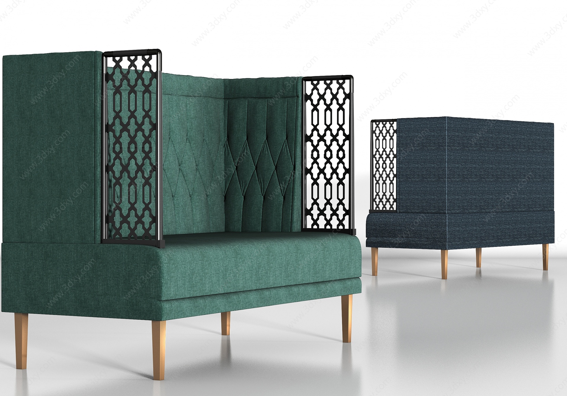 现代绒布卡座多人沙发组合3D模型