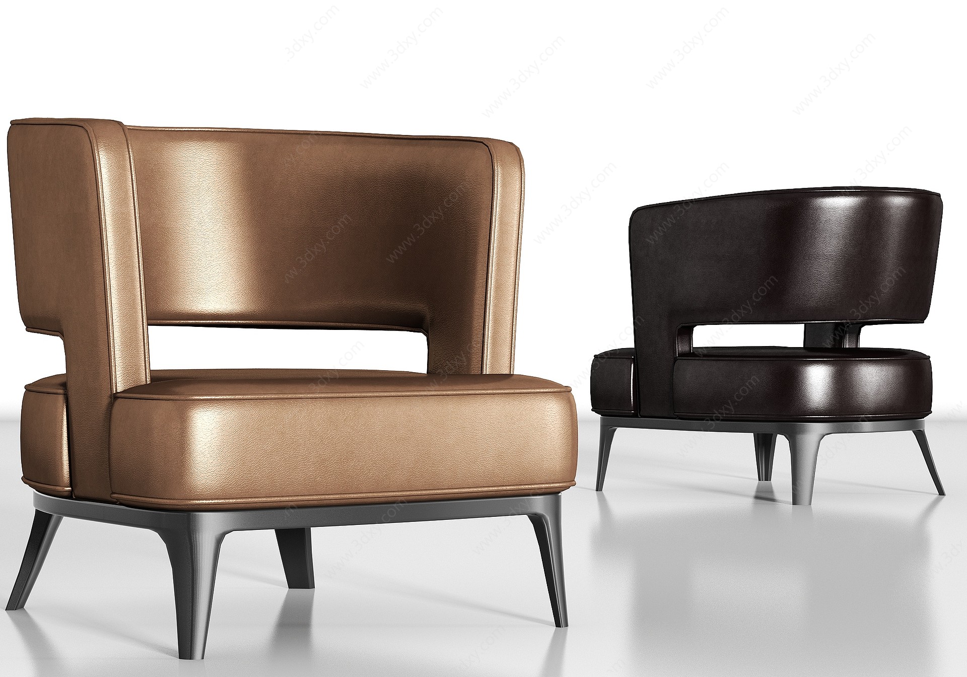 现代奢华皮革单人沙发组合3D模型