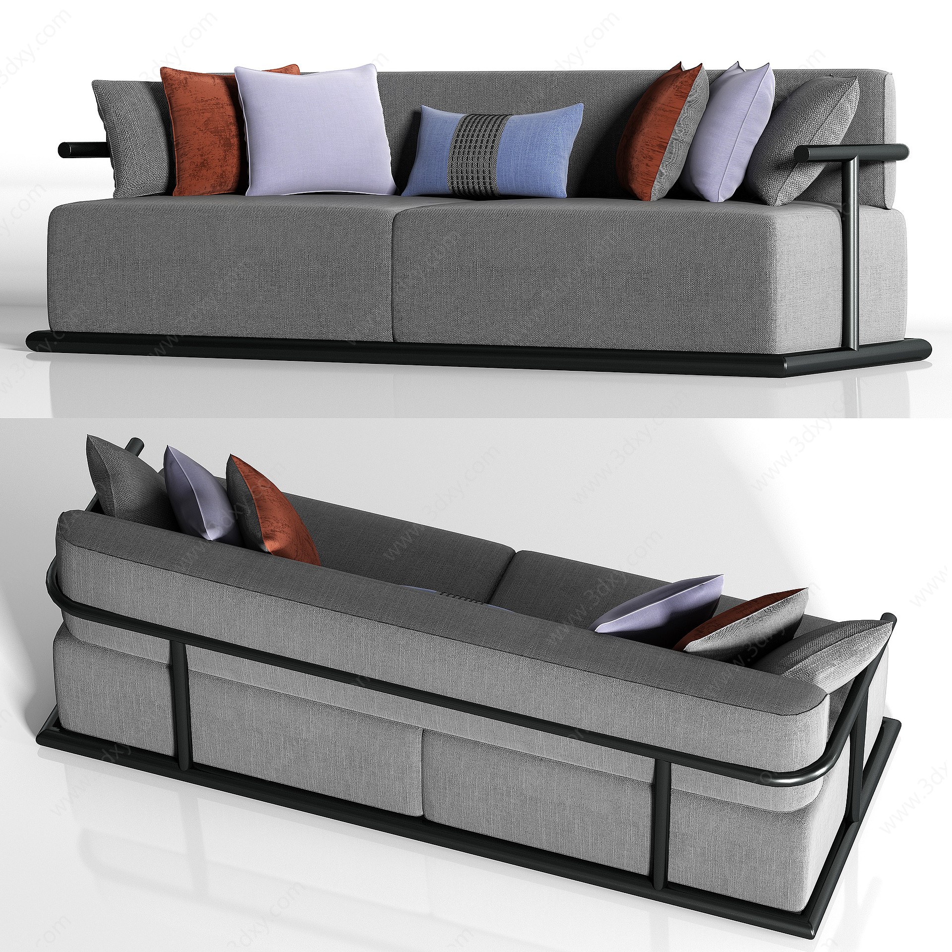 新中式休闲布艺多人沙发3D模型