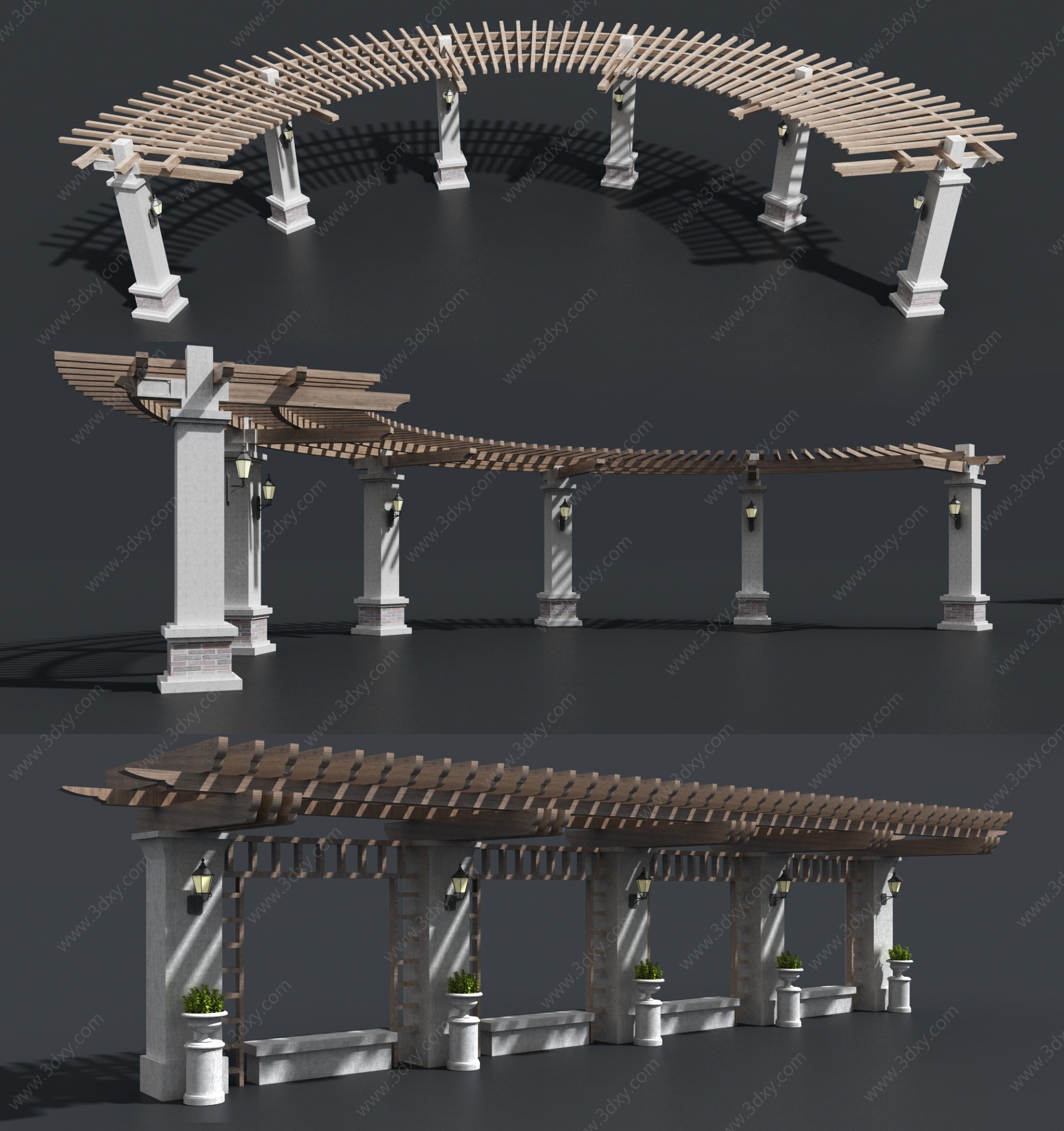 简欧廊架长廊葡萄架3D模型