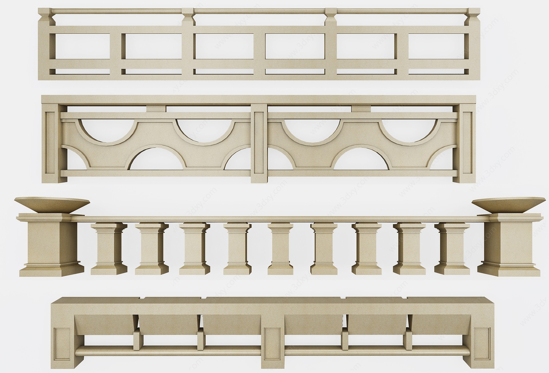欧式古典石材栏杆护栏组合3D模型