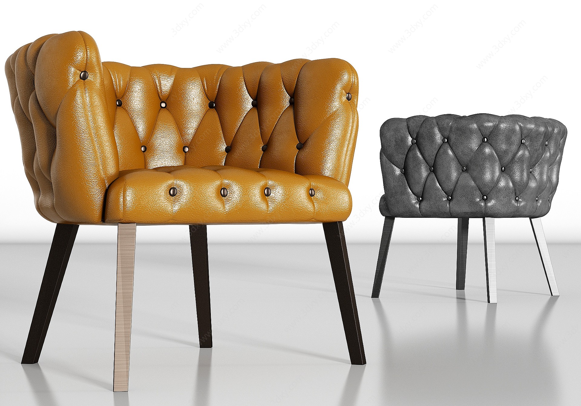 轻奢金属皮革单人沙发组合3D模型