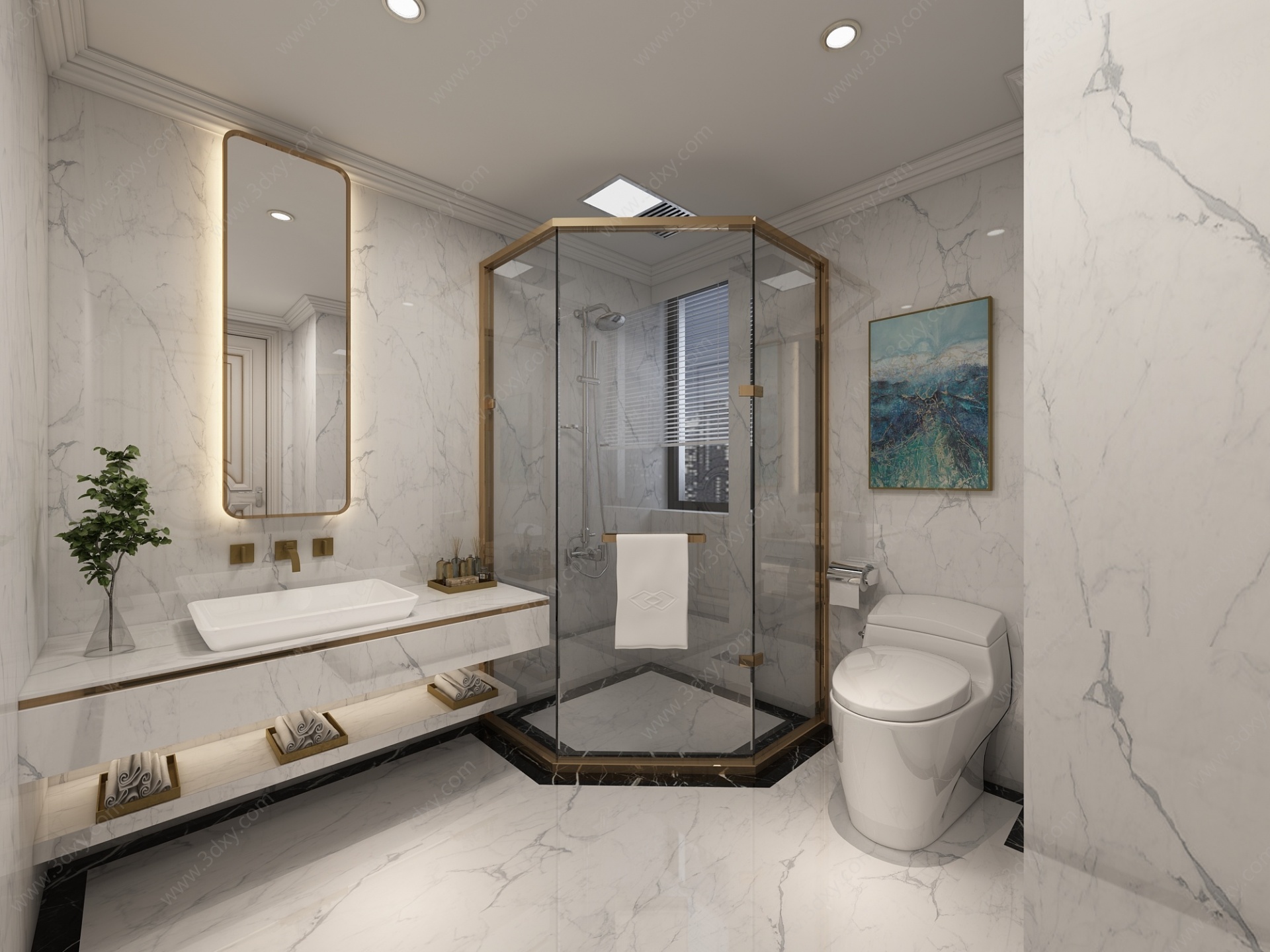 后现代卫生间淋浴房3D模型