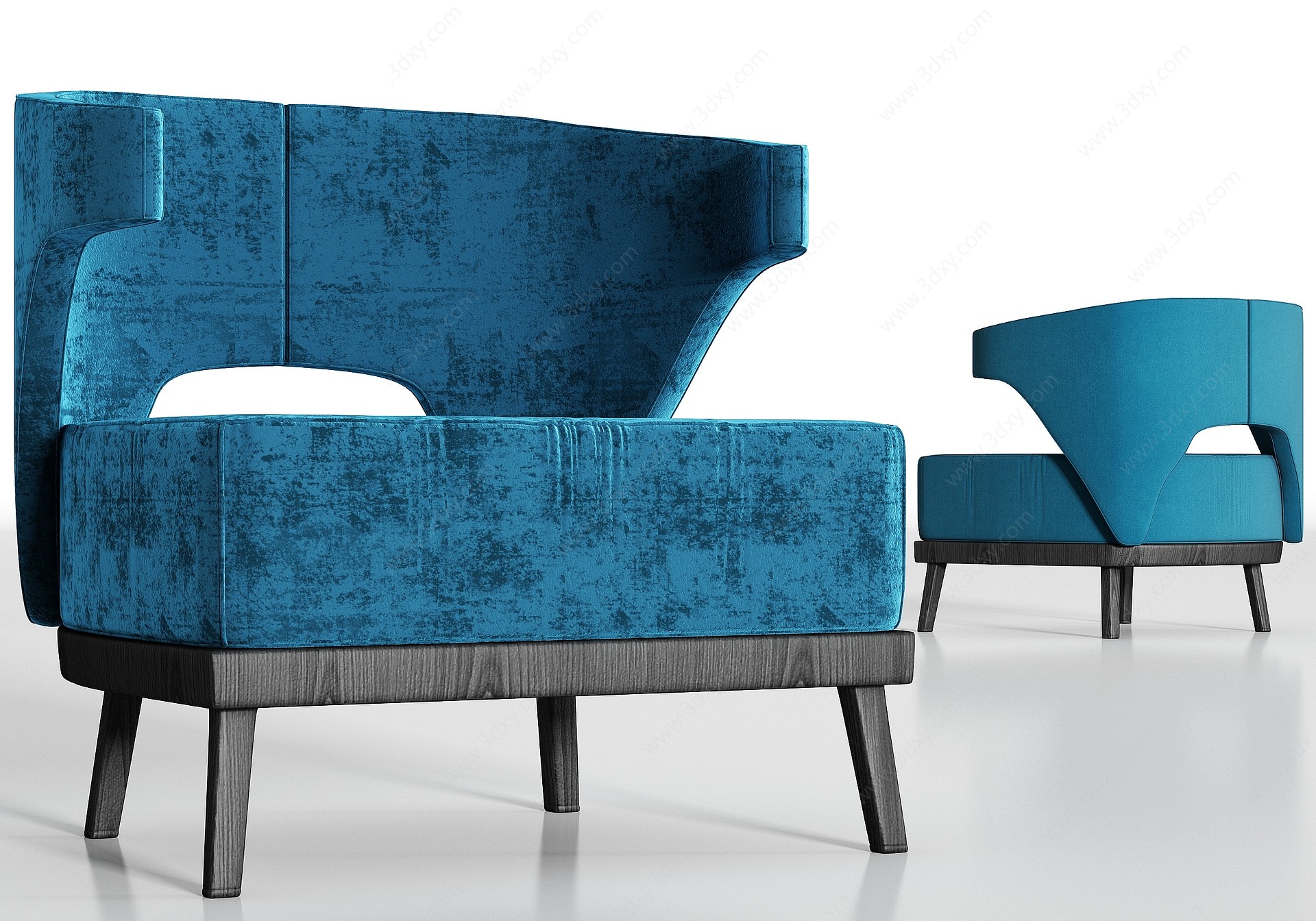 现代休闲蓝色绒布单人沙发3D模型