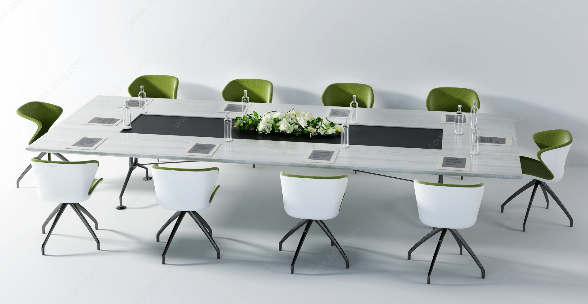 现代会议桌椅摆件组合3D模型