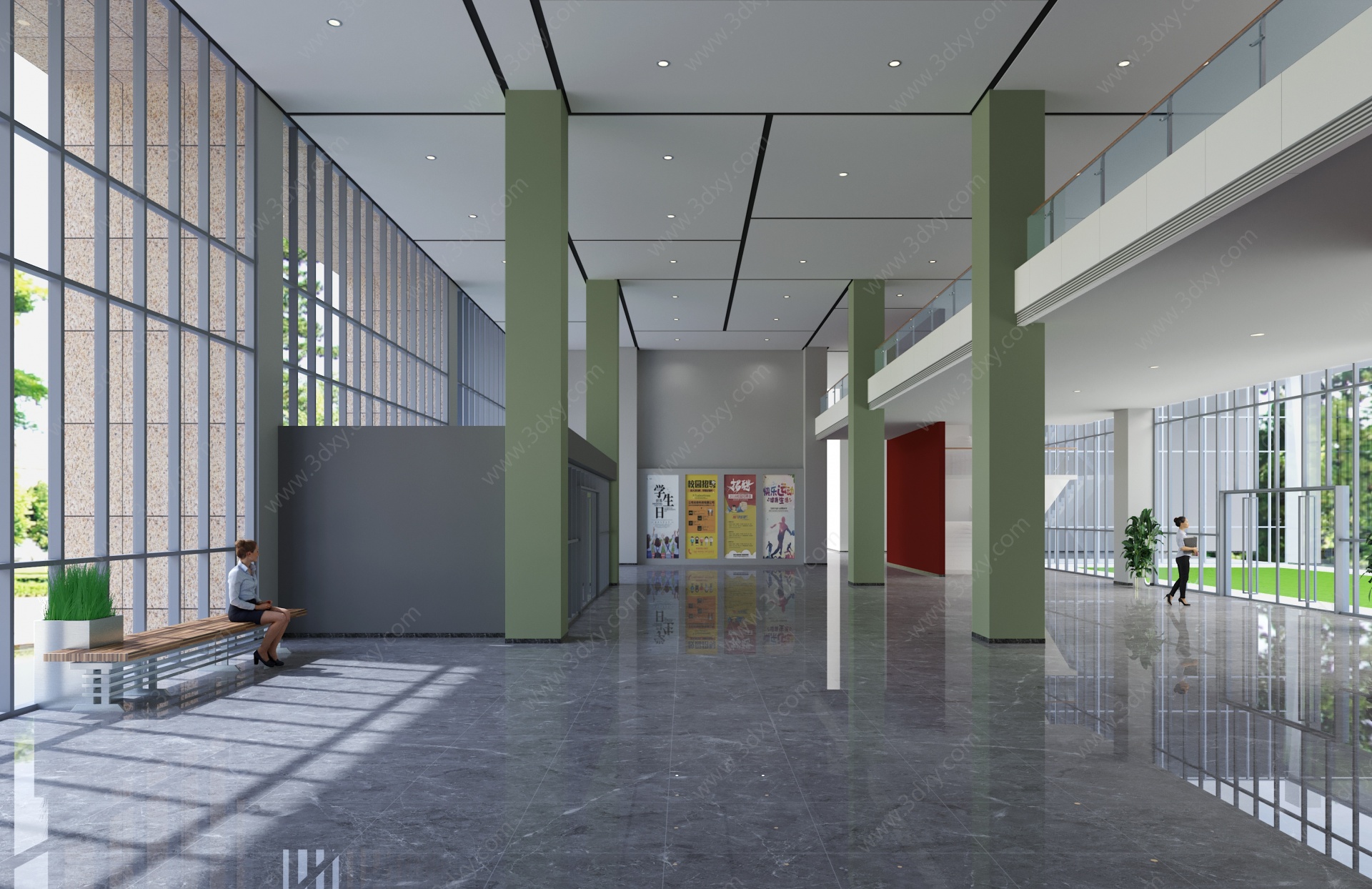 现代教学楼门厅3D模型